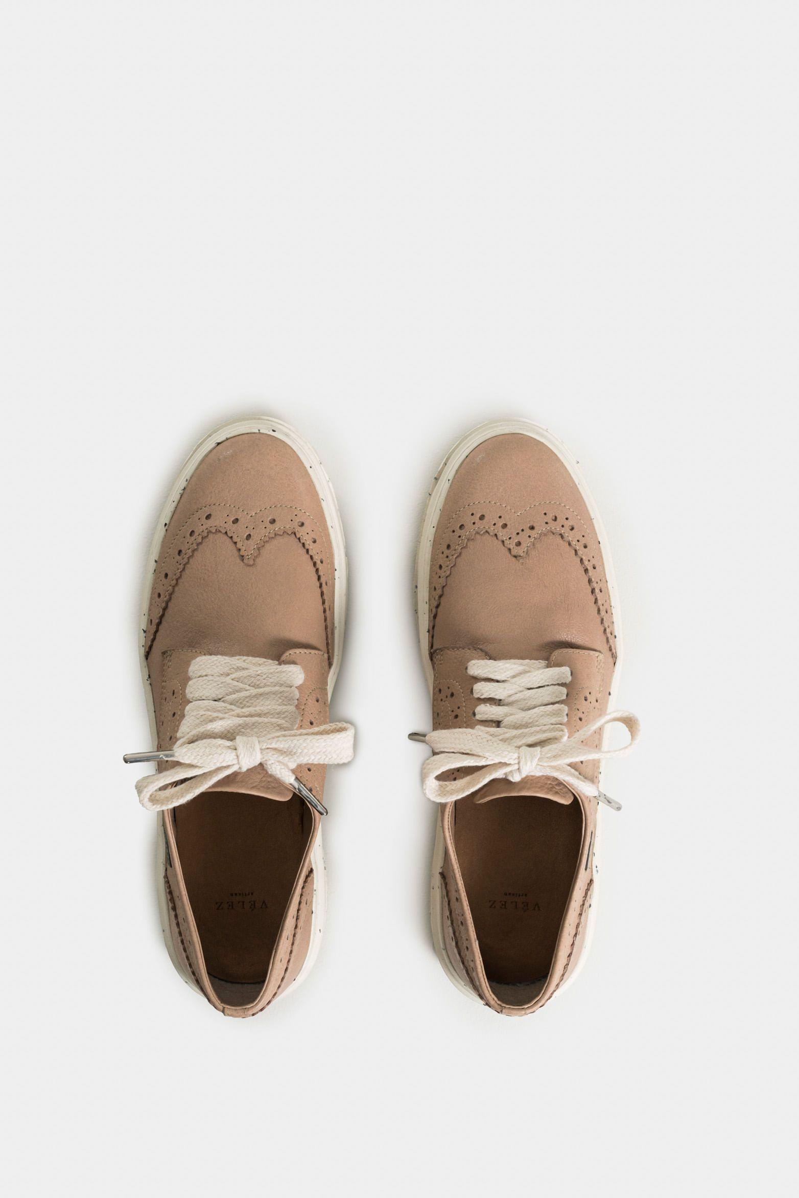 Vélez Zapatos Cordón Geranio Cuero Liso Mujer Deportiva Arena-3