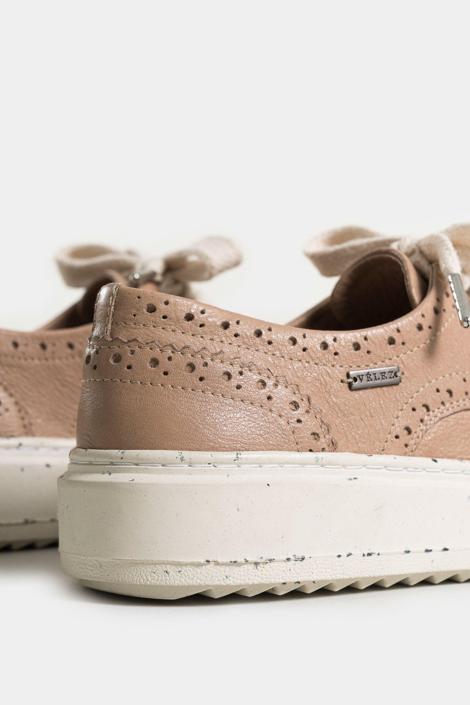 Vélez Zapatos Cordón Geranio Cuero Liso Mujer Deportiva Arena-4