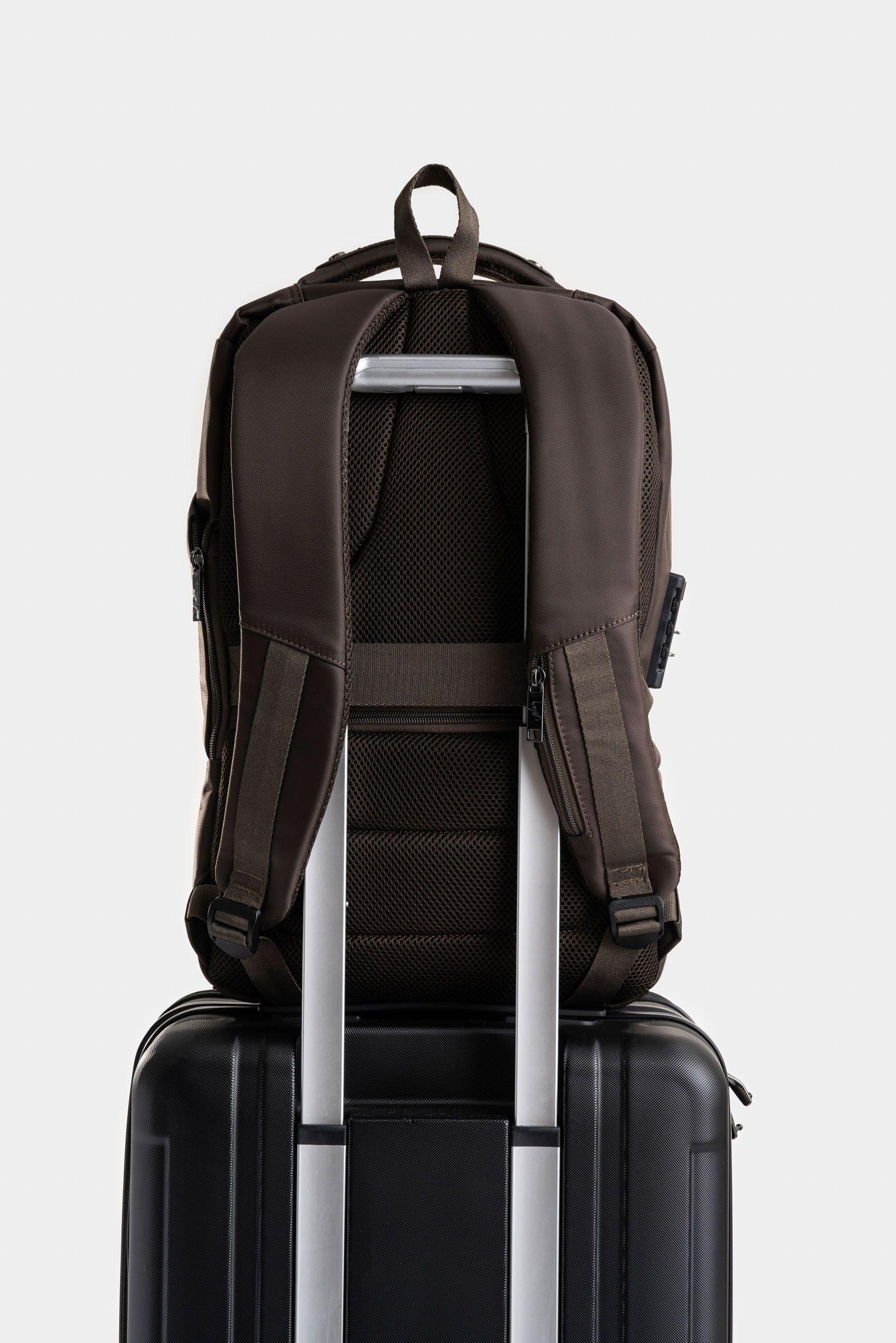 Tula morral Nolan de lona y cuero para hombre estilo utilitario café-2