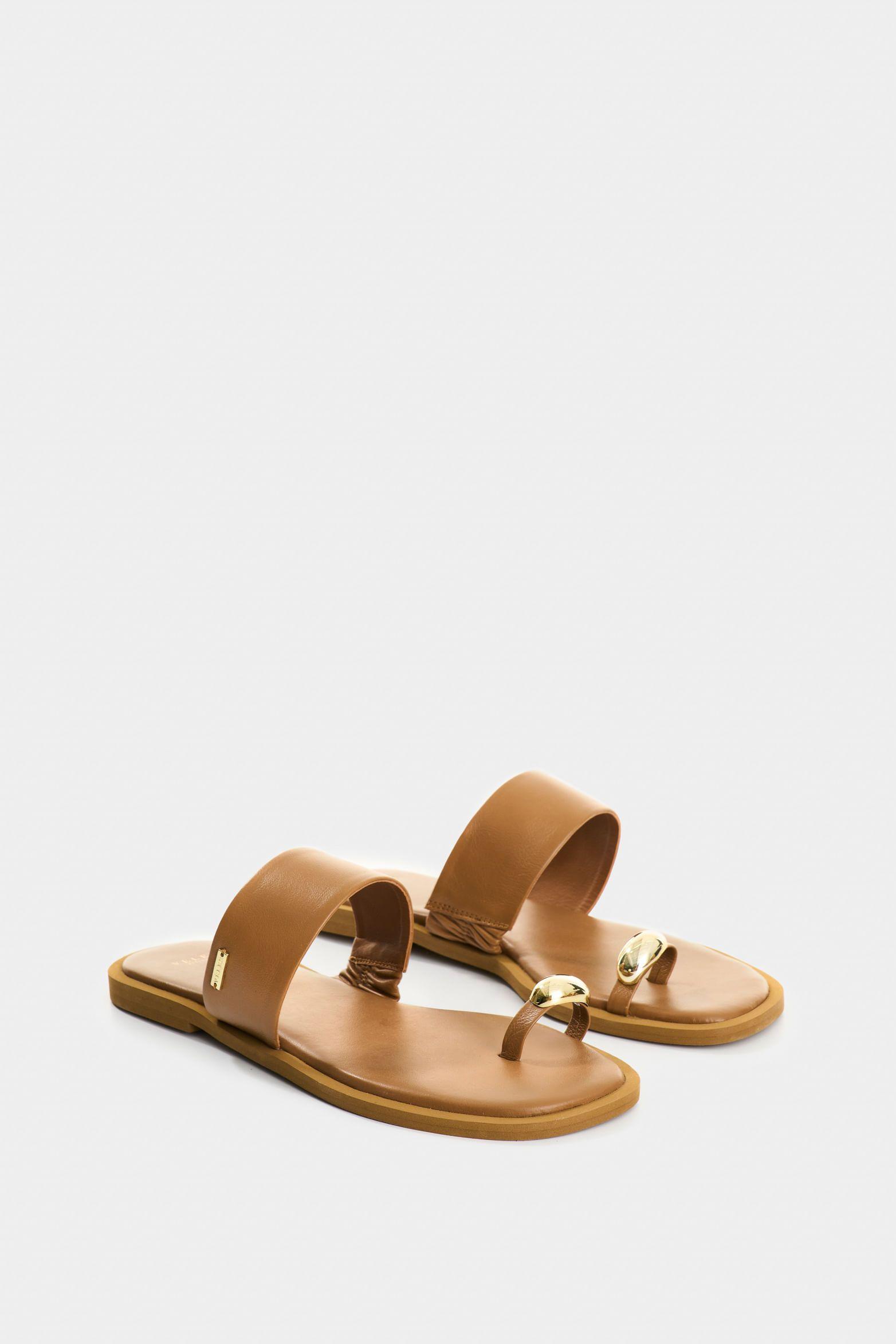 Vélez Sandalia Plana De Cuero  Mujer Thala Miel-1