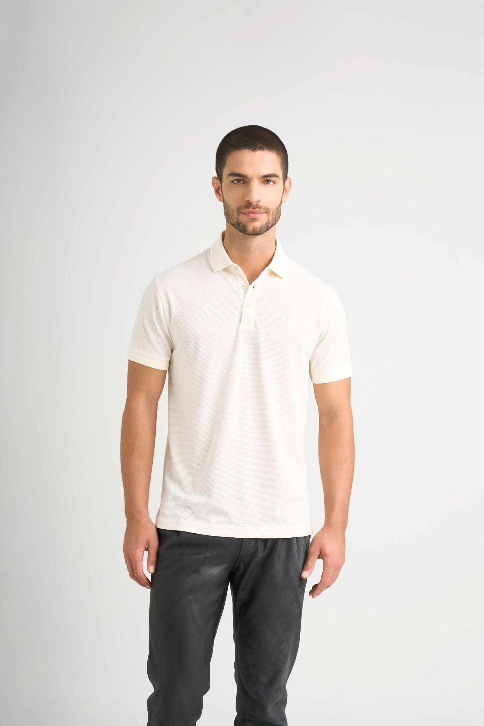 Polo Lucca manga corta para hombre texturizada crema-0