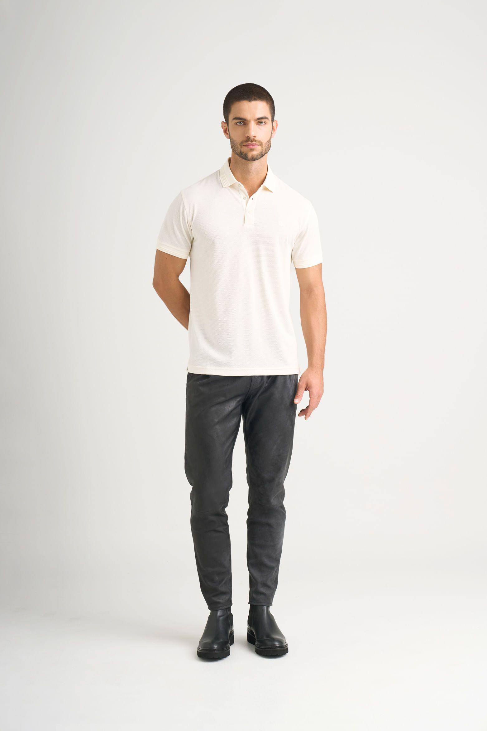 Polo Lucca manga corta para hombre texturizada crema-1