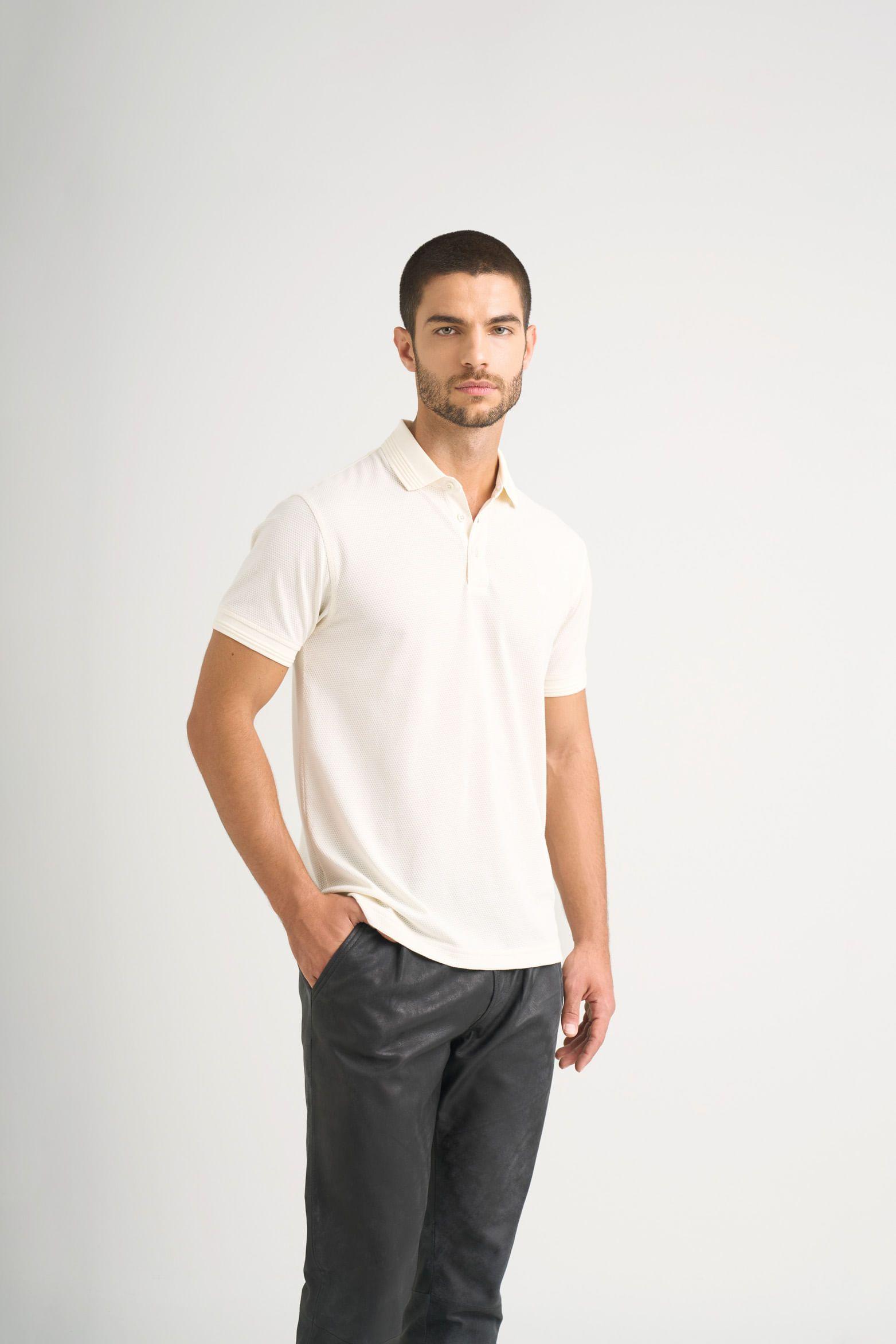 Polo Lucca manga corta para hombre texturizada crema-3