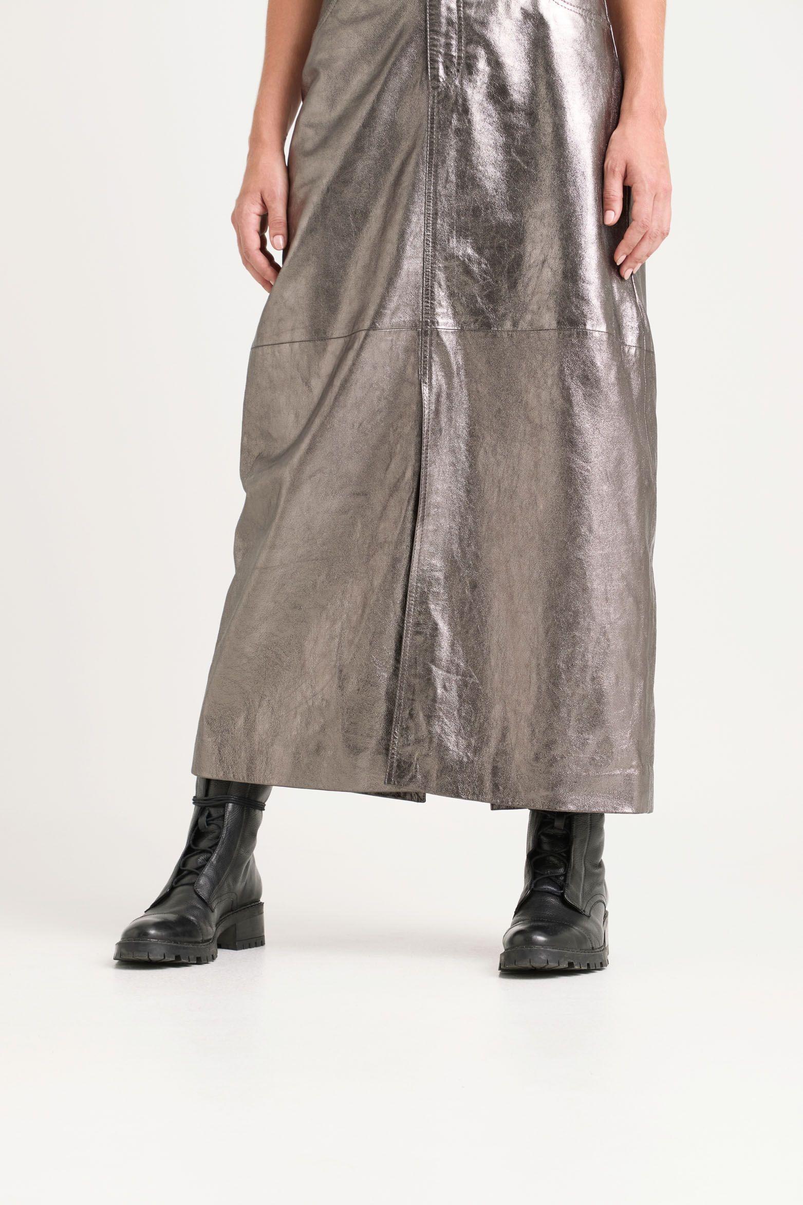 Vélez Falda Calas Cuero Gamuza Mujer Efecto Metalizado Plata-2