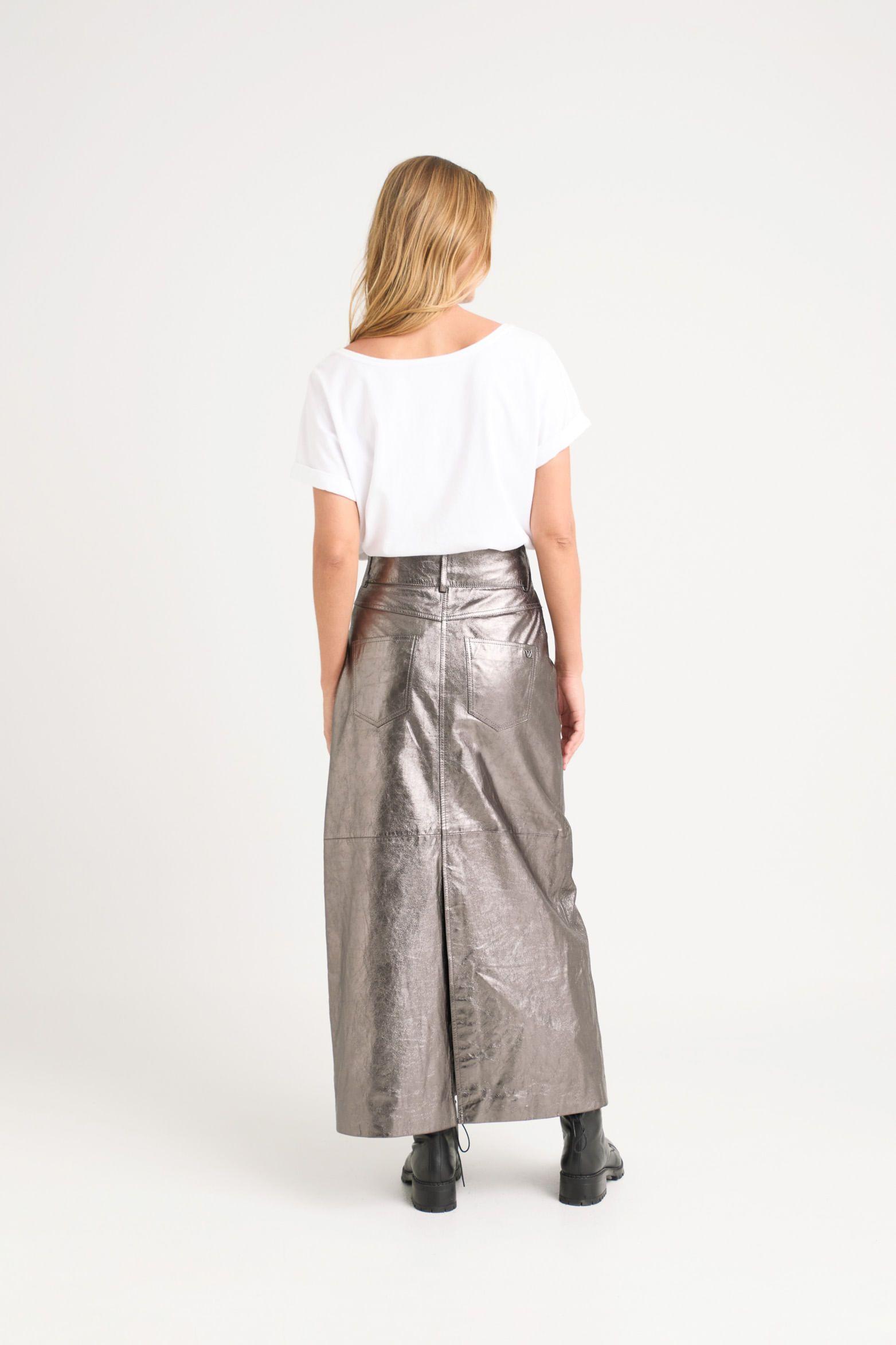 Vélez Falda Calas Cuero Gamuza Mujer Efecto Metalizado Plata-3