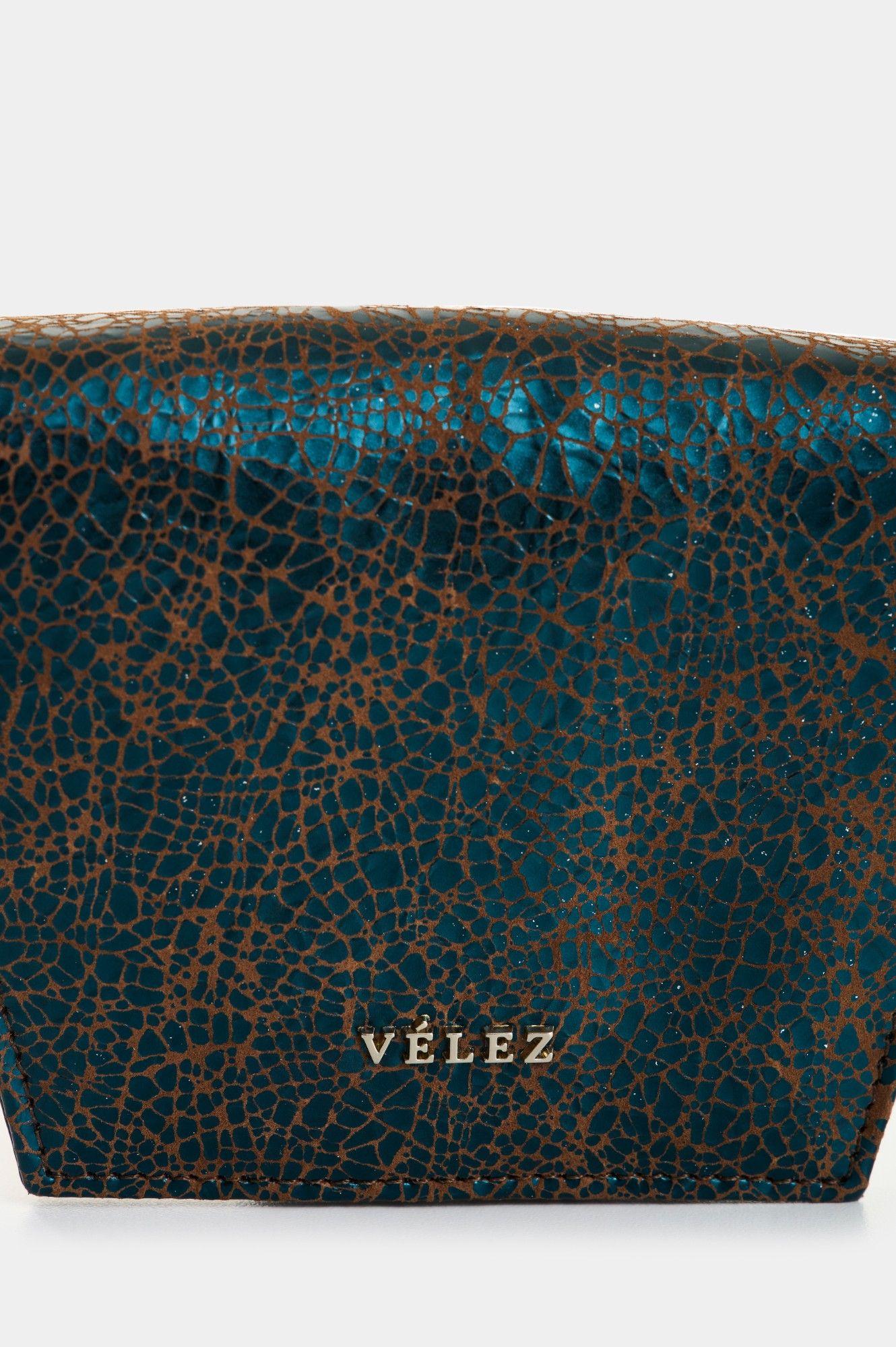 Vélez Porta Documentos Cuero Folia Mujer Shell Azul Aguamarina-3