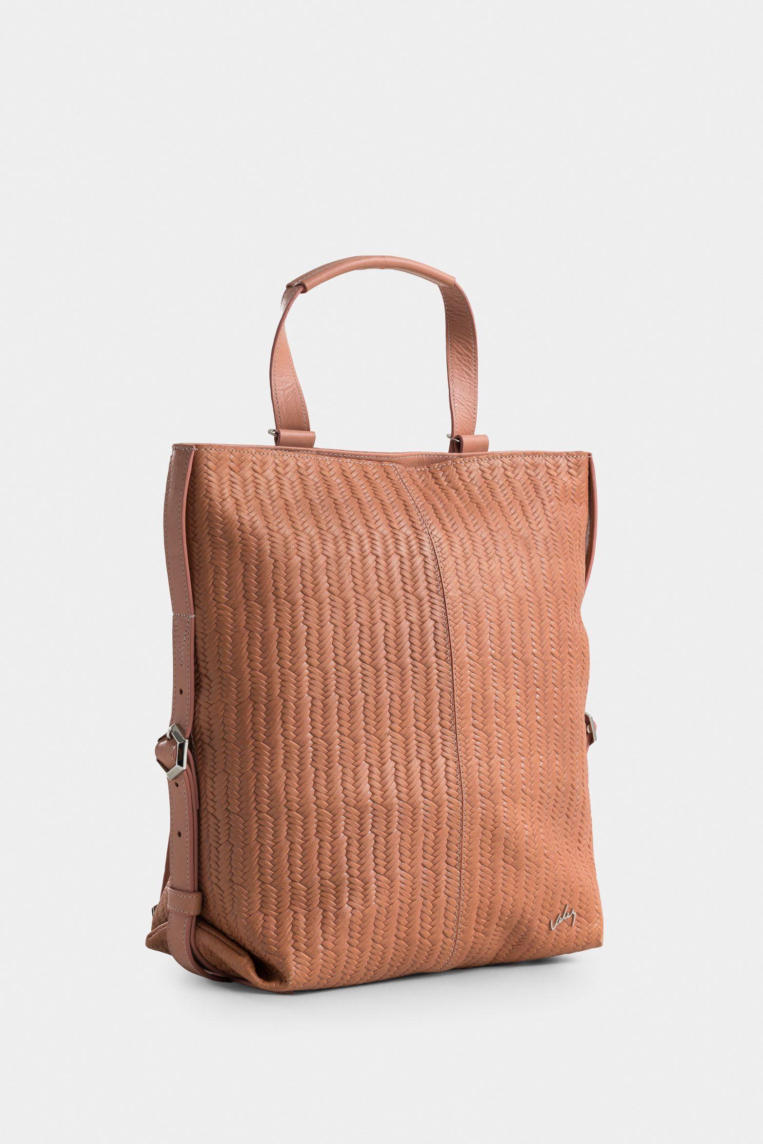 Mochila calafate de cuero para mujer grabado canasta Rosado-1