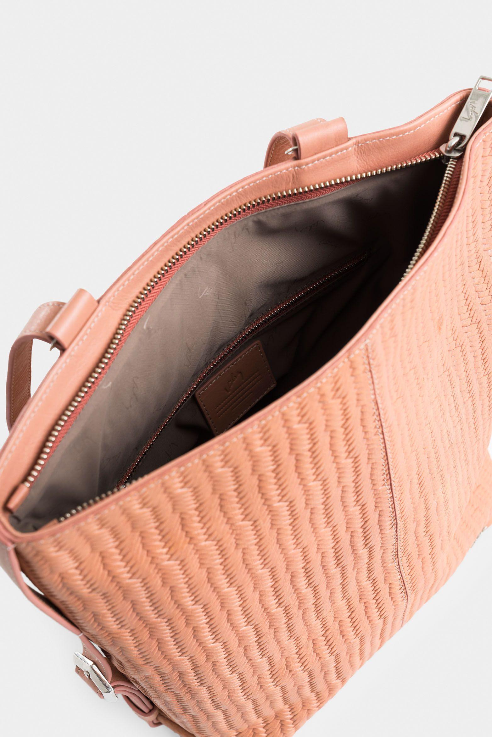 Mochila calafate de cuero para mujer grabado canasta Rosado-4