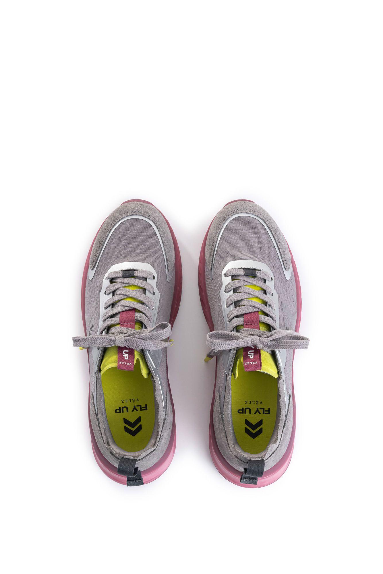 Vélez Zapatilla Tenis Fly Up Life Cuero Mujer s Contraste Gris-4