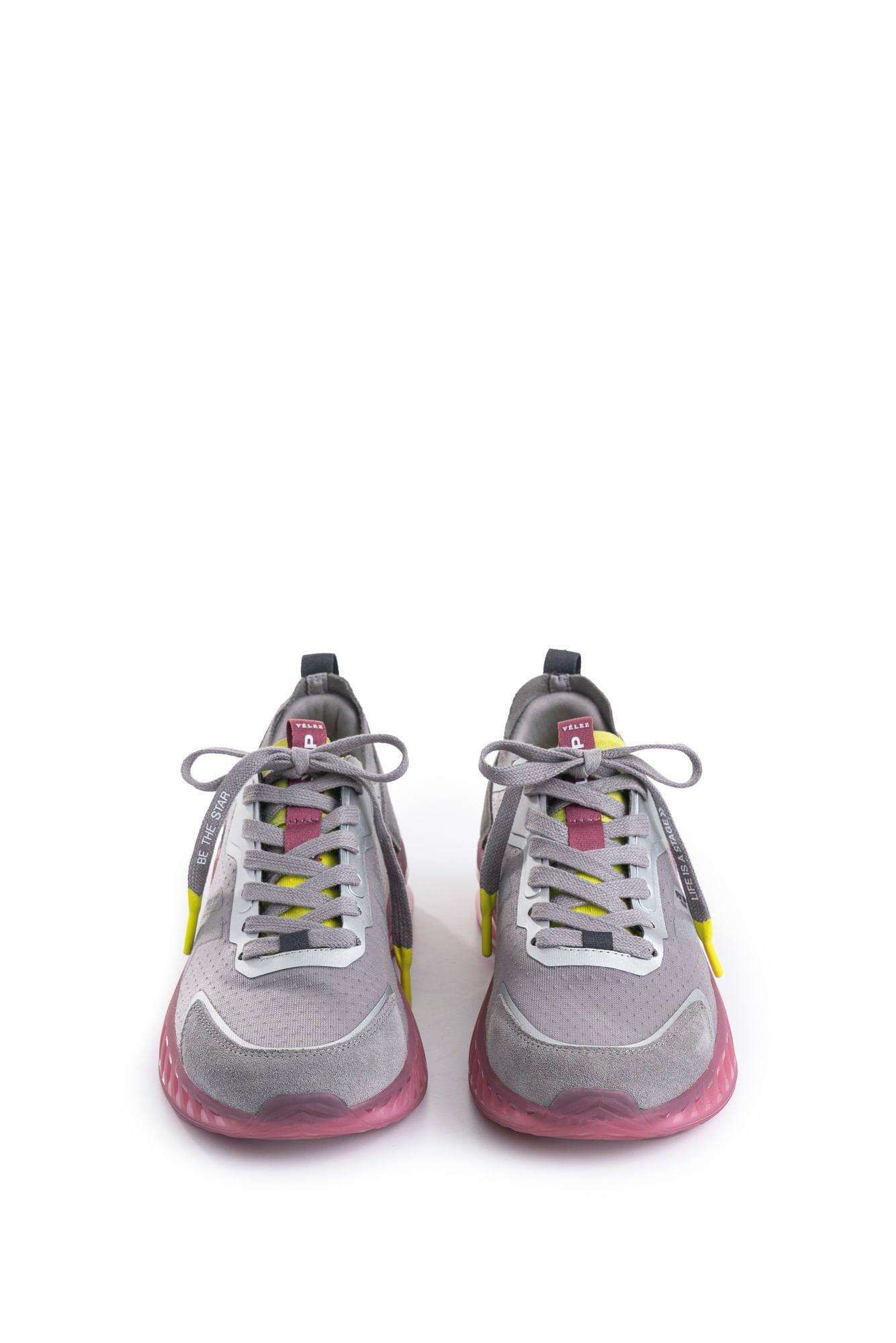 Vélez Zapatilla Tenis Fly Up Life Cuero Mujer s Contraste Gris-5