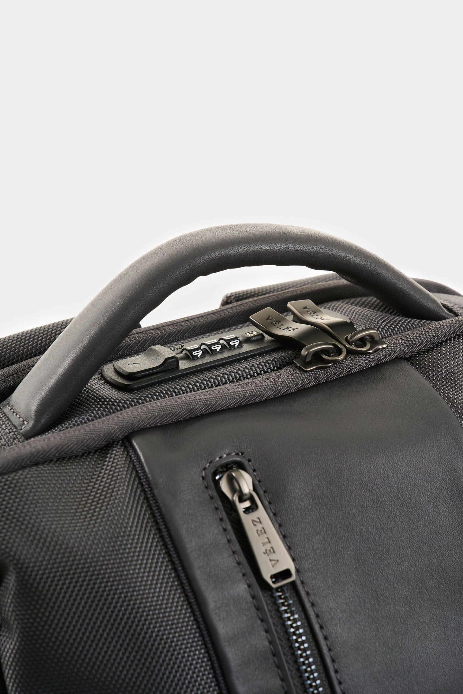 Vélez Mochila Security De Lona Hombre Detalles Cuero Gris-3