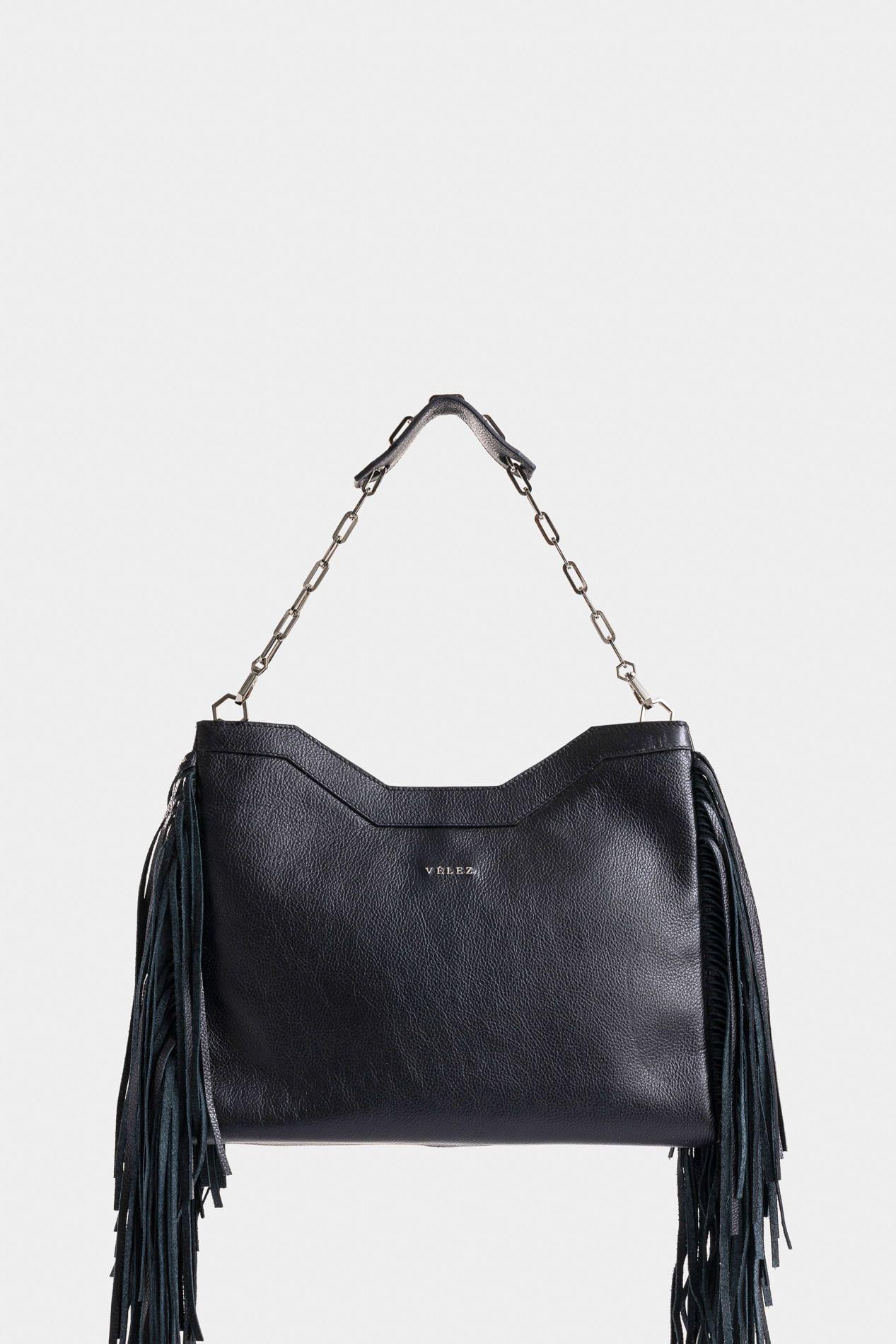 Shopping Magena mini de cuero para mujer flecos negro-0