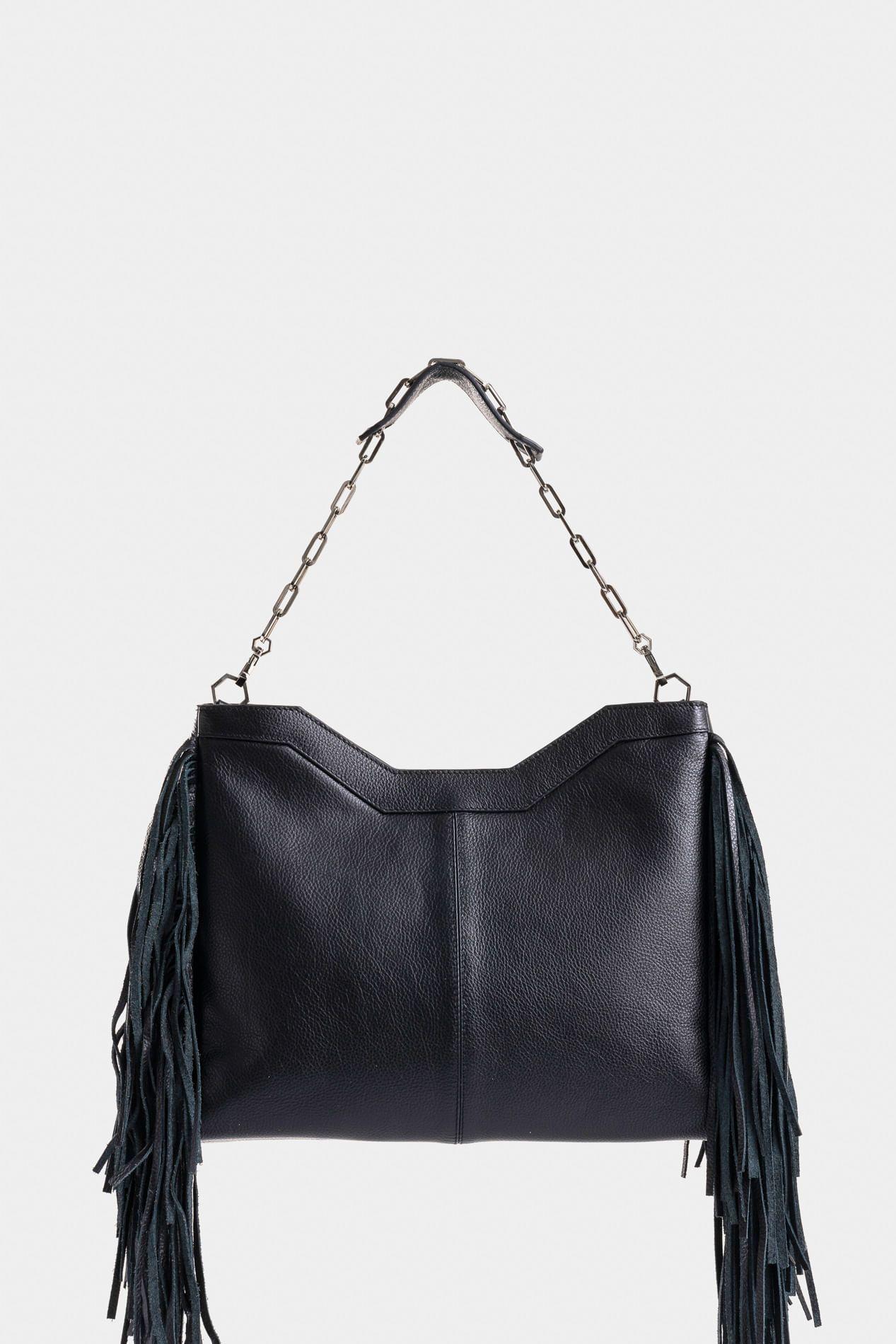 Shopping Magena mini de cuero para mujer flecos negro-2