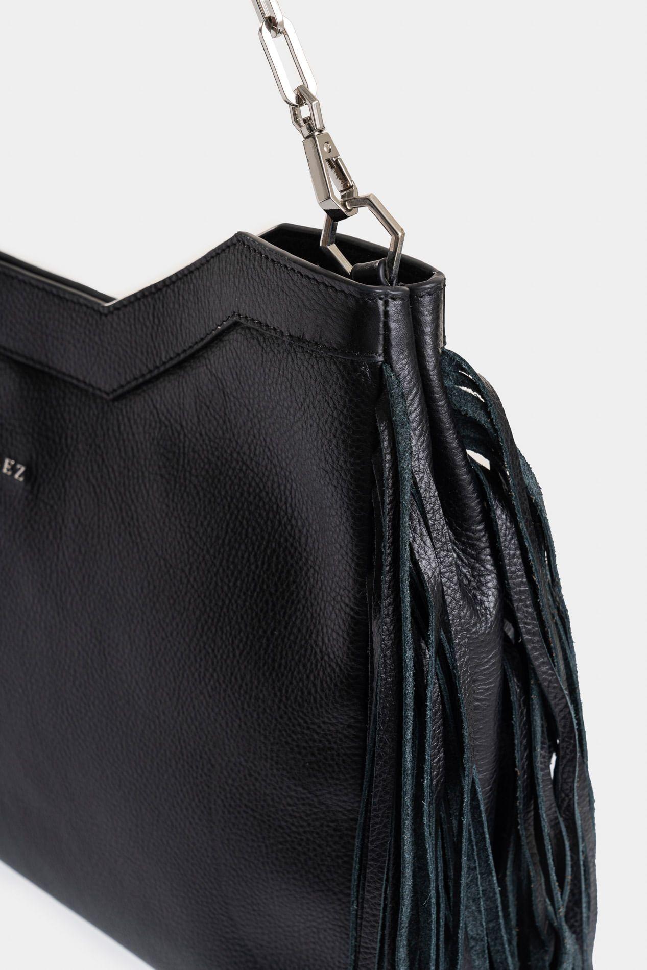 Shopping Magena mini de cuero para mujer flecos negro-3