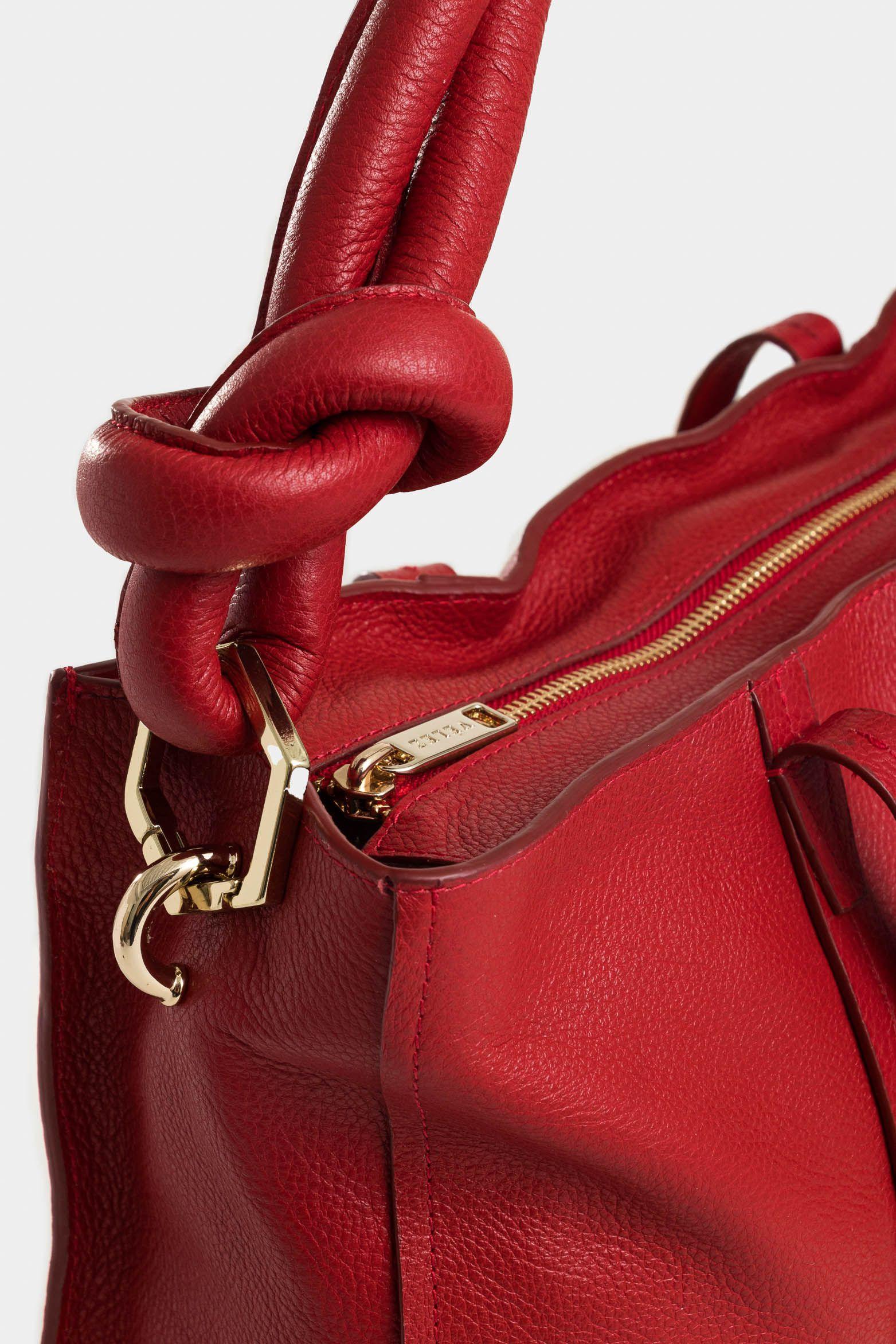 Shopping geranio de cuero para mujer cargadera trenzada rojo-3