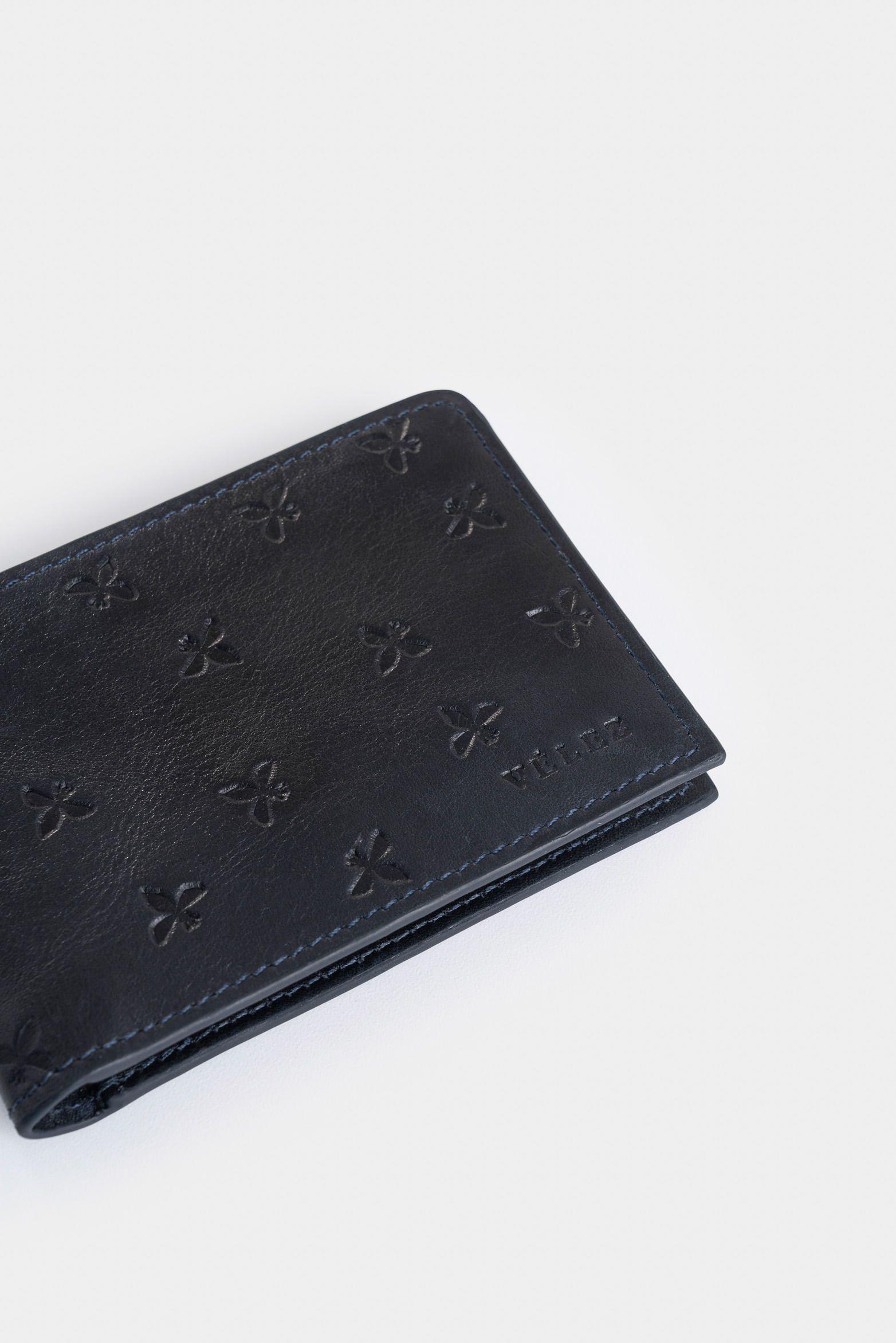 Billetera Hibiscus 2.0 de cuero para hombre diseño abejas azul oscuro-3