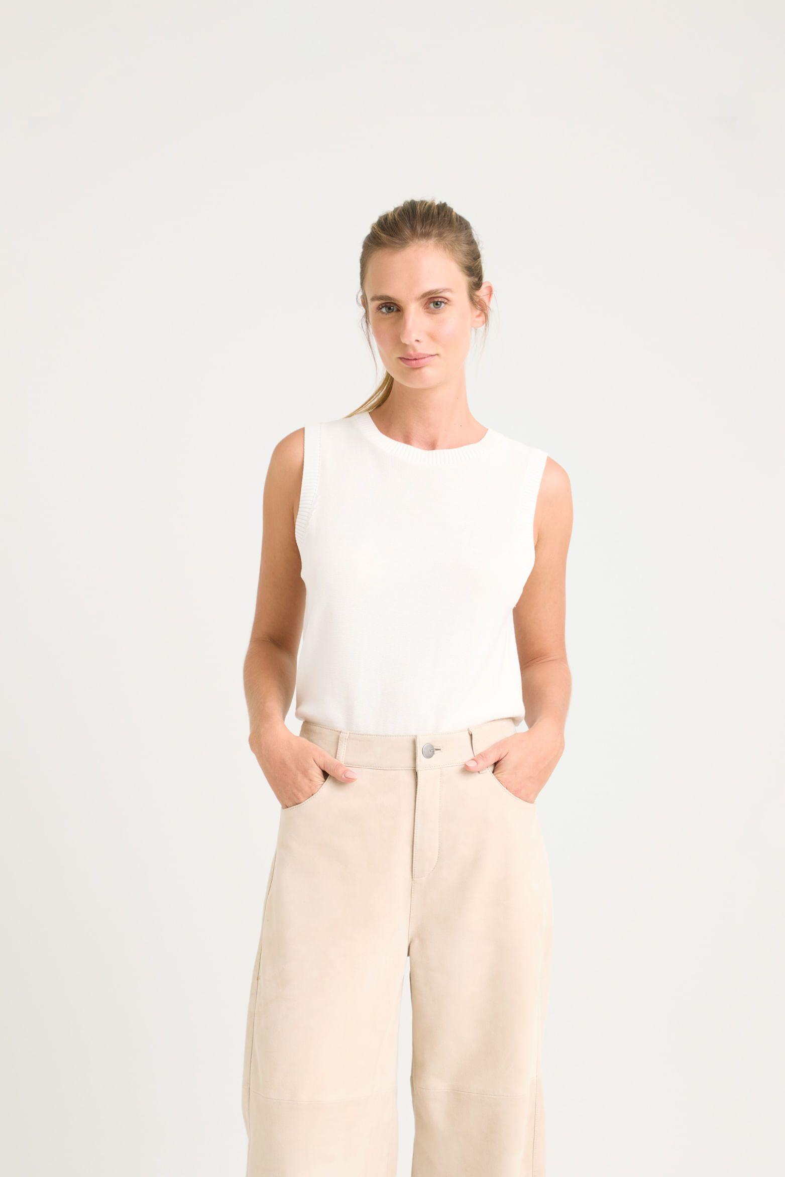 Vélez Polera Top Tejido Astromelia Para Mujer Liviano Crema-0