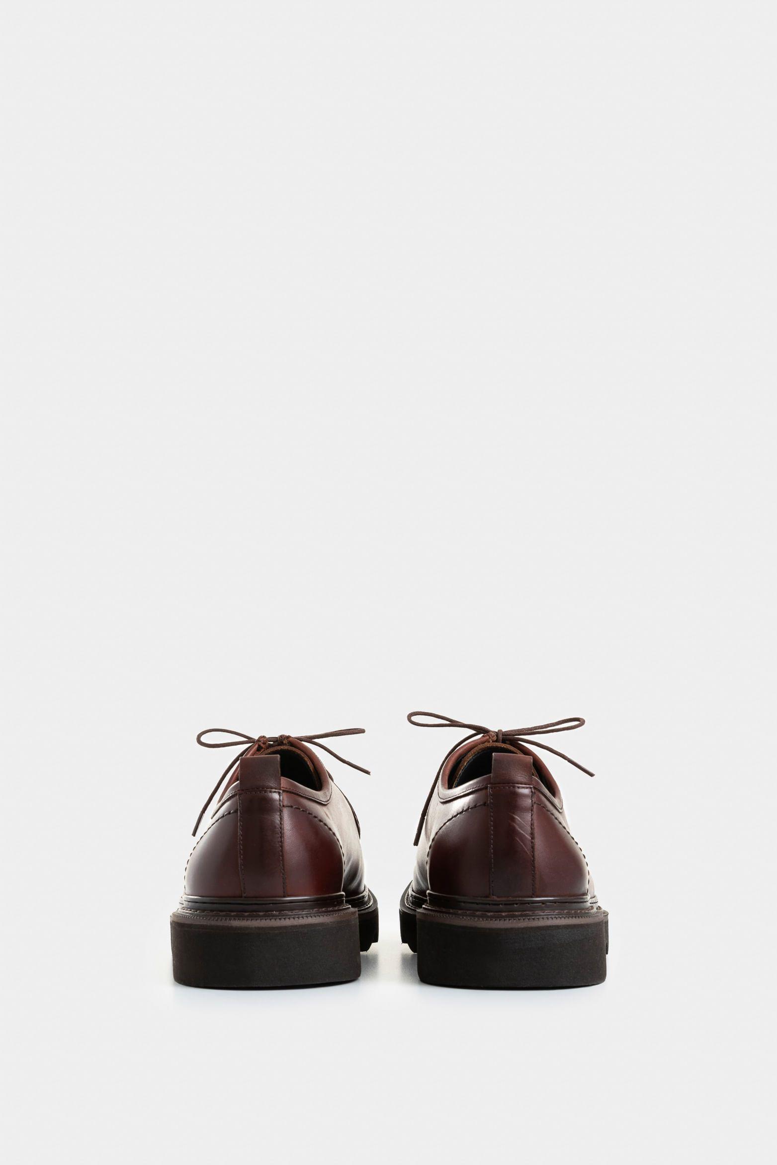 Vélez Zapato Cordón Ambar Cuero Hombre Costura Contraste Vinotinto-2