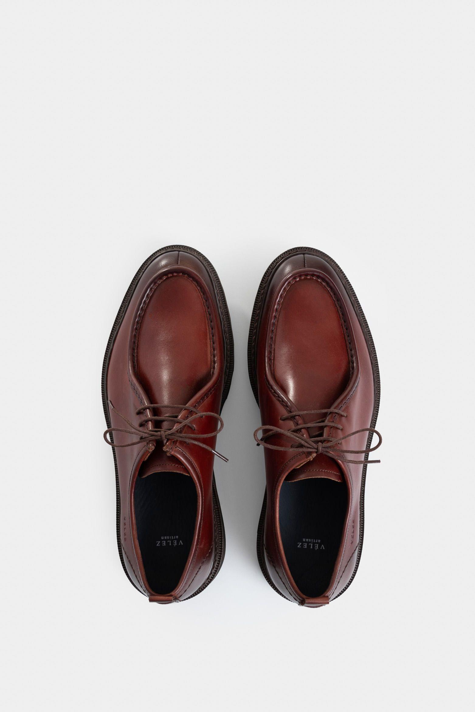 Vélez Zapato Cordón Ambar Cuero Hombre Costura Contraste Vinotinto-3