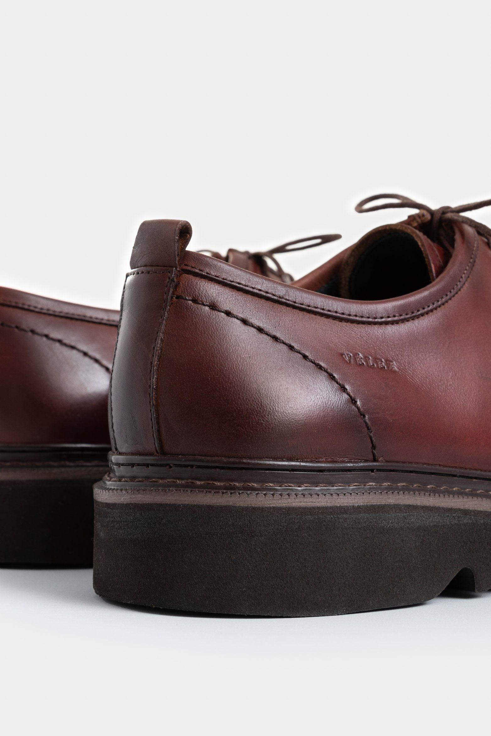 Vélez Zapato Cordón Ambar Cuero Hombre Costura Contraste Vinotinto-4