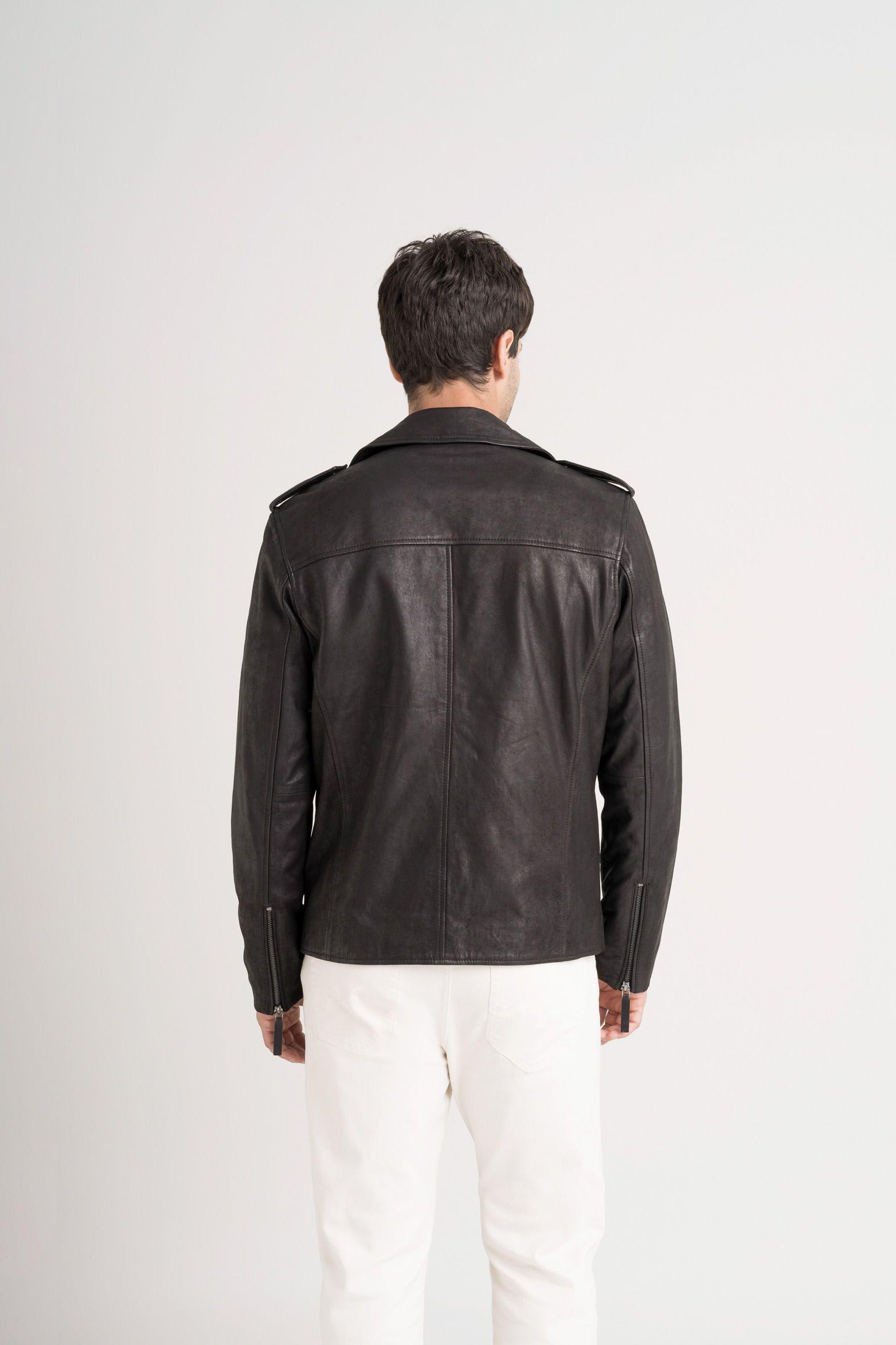 Chaqueta biker Capri de cuero para hombre semi ajustada Negro-5