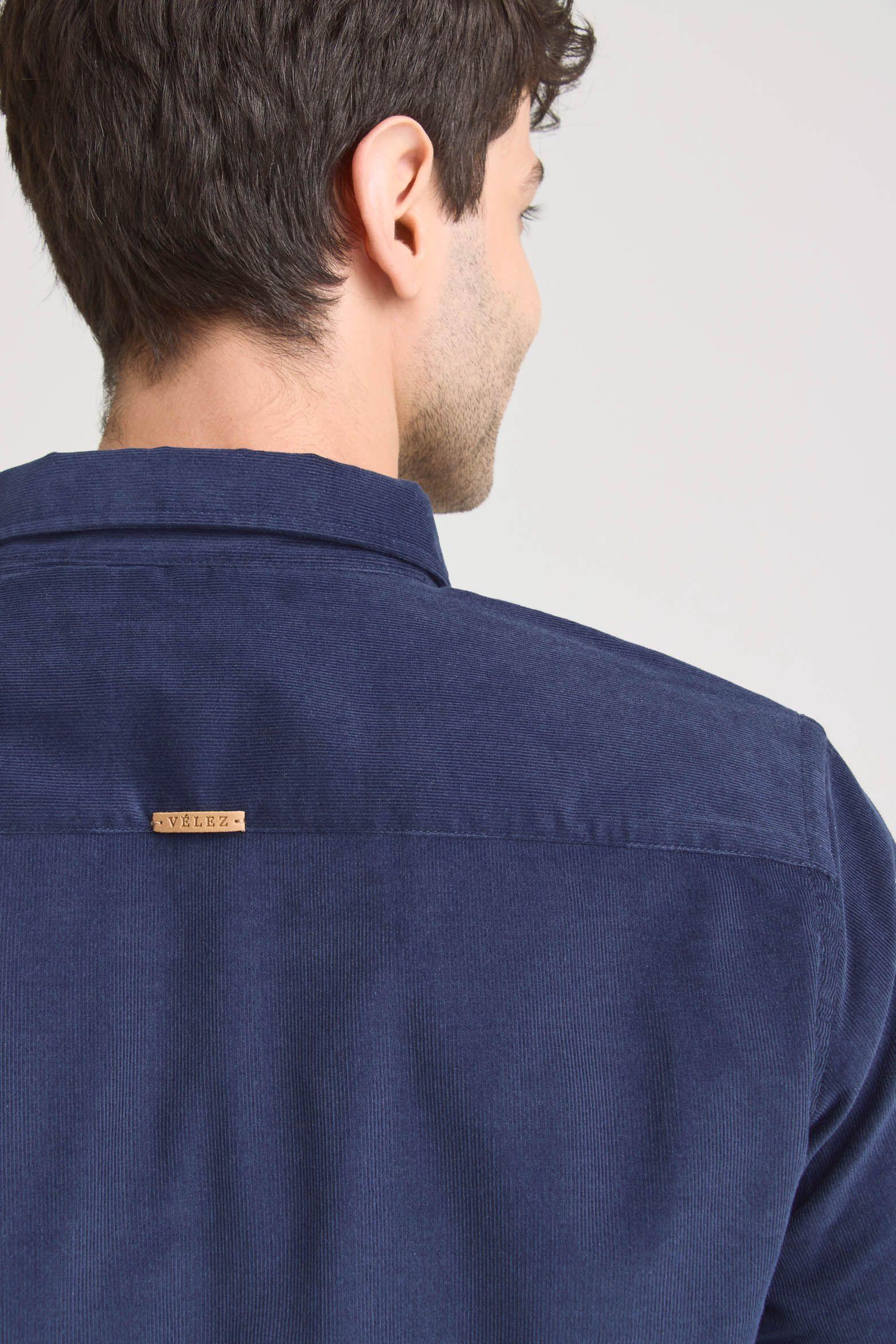 Vélez Camisa Parús Algodón Hombre Mini Corduroy Azul Oscuro-4