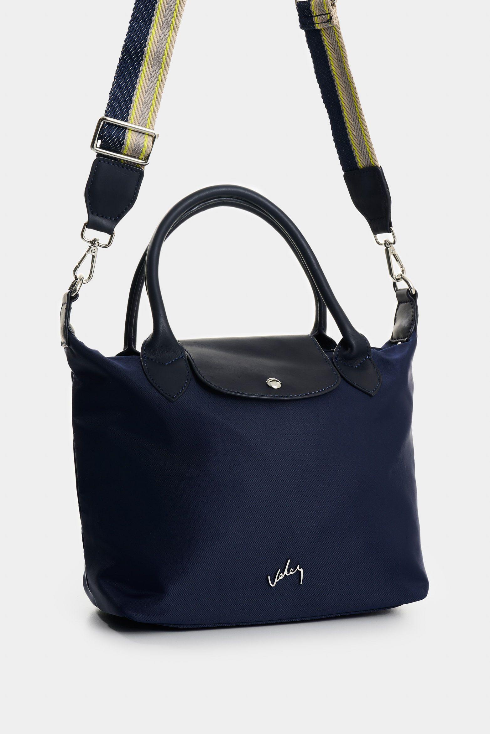 Shopping Ámbar en lona para mujer detalle cuero Azul-1