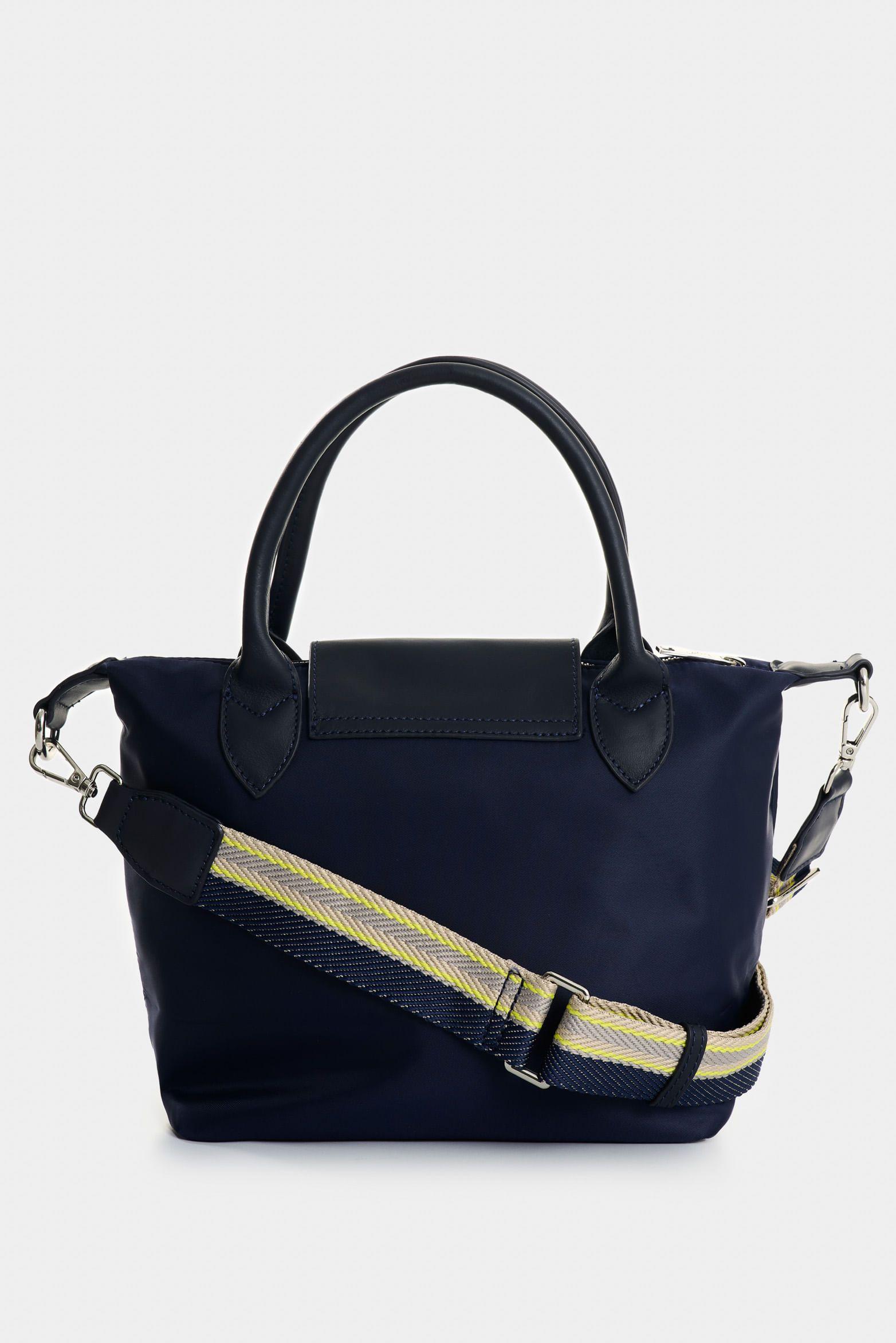 Shopping Ámbar en lona para mujer detalle cuero Azul-2