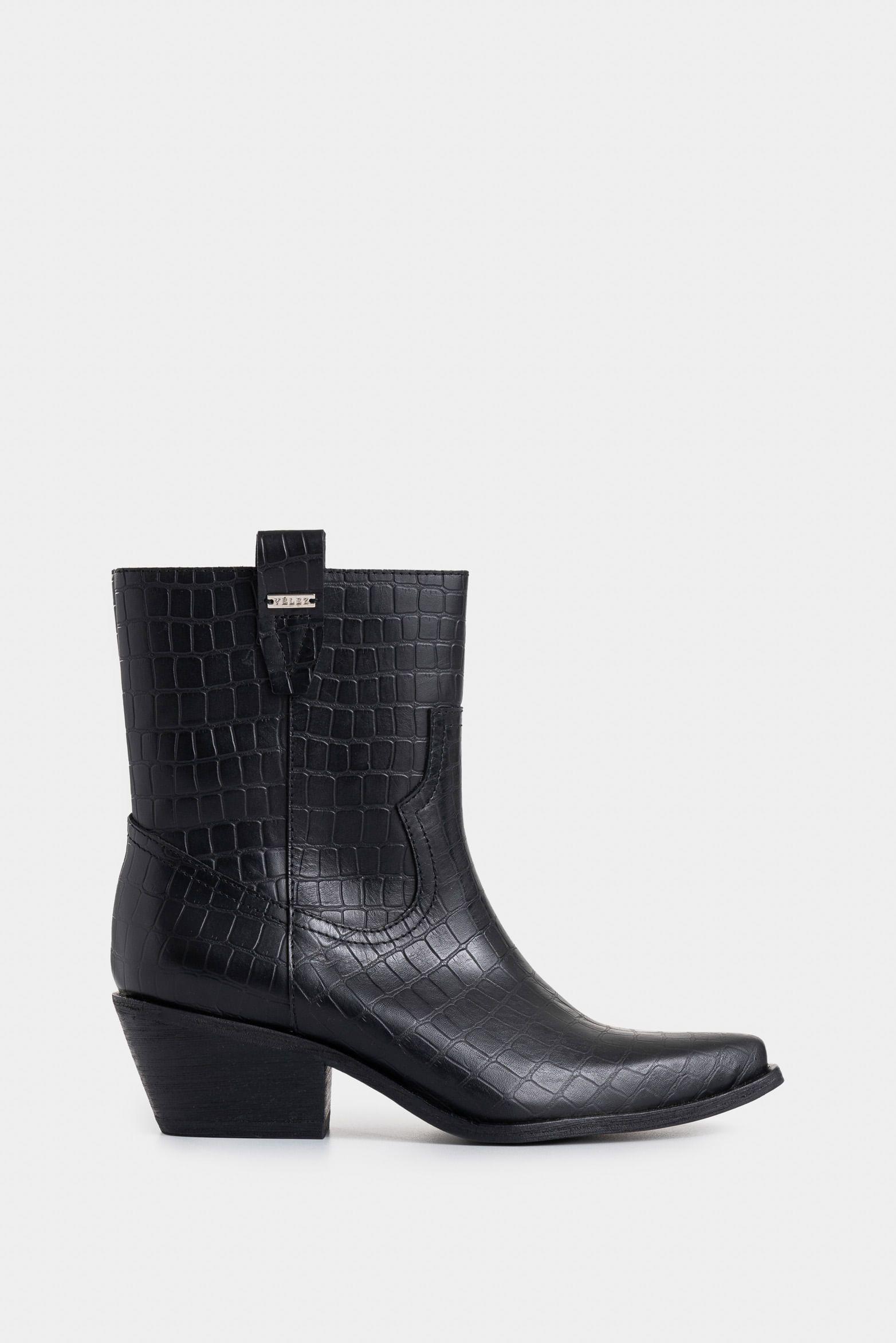Botines texanos aine de cuero folia para mujer efecto rústico negro-0