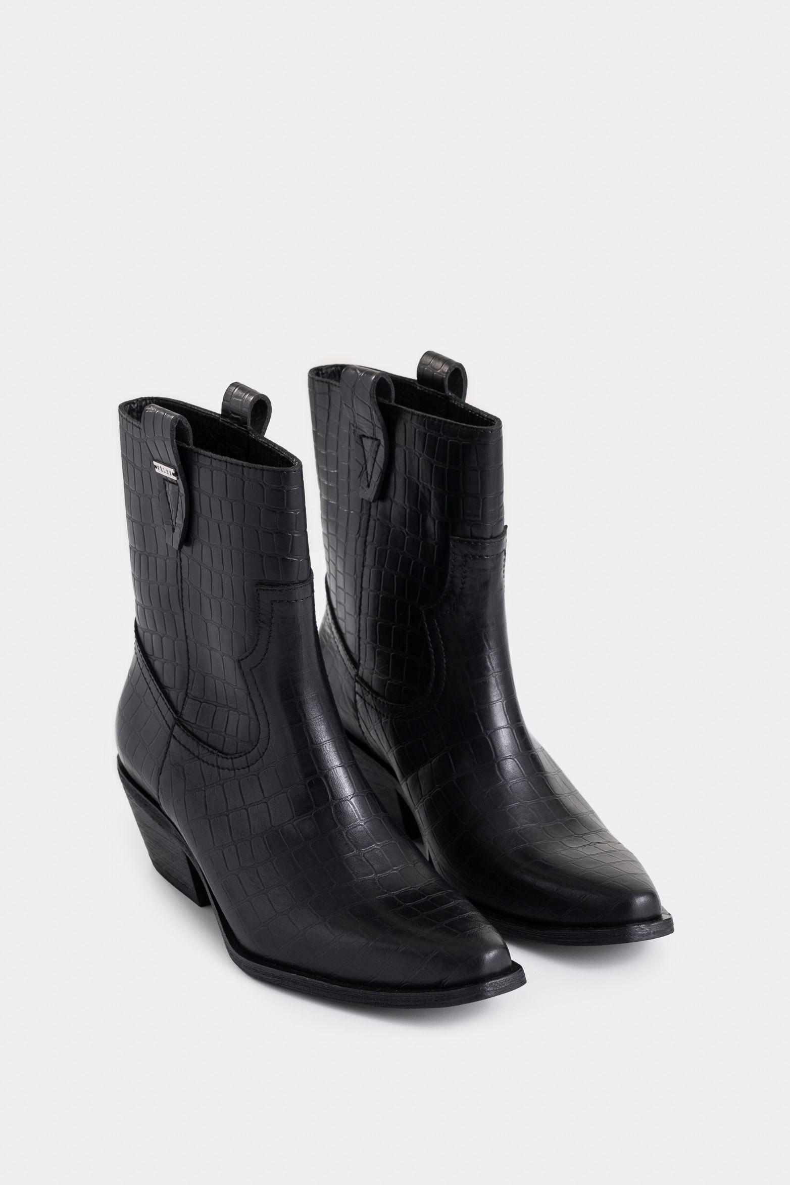 Botines texanos aine de cuero folia para mujer efecto rústico negro-1
