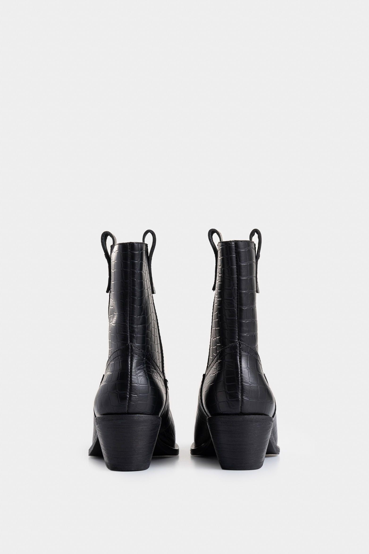 Botines texanos aine de cuero folia para mujer efecto rústico negro-2