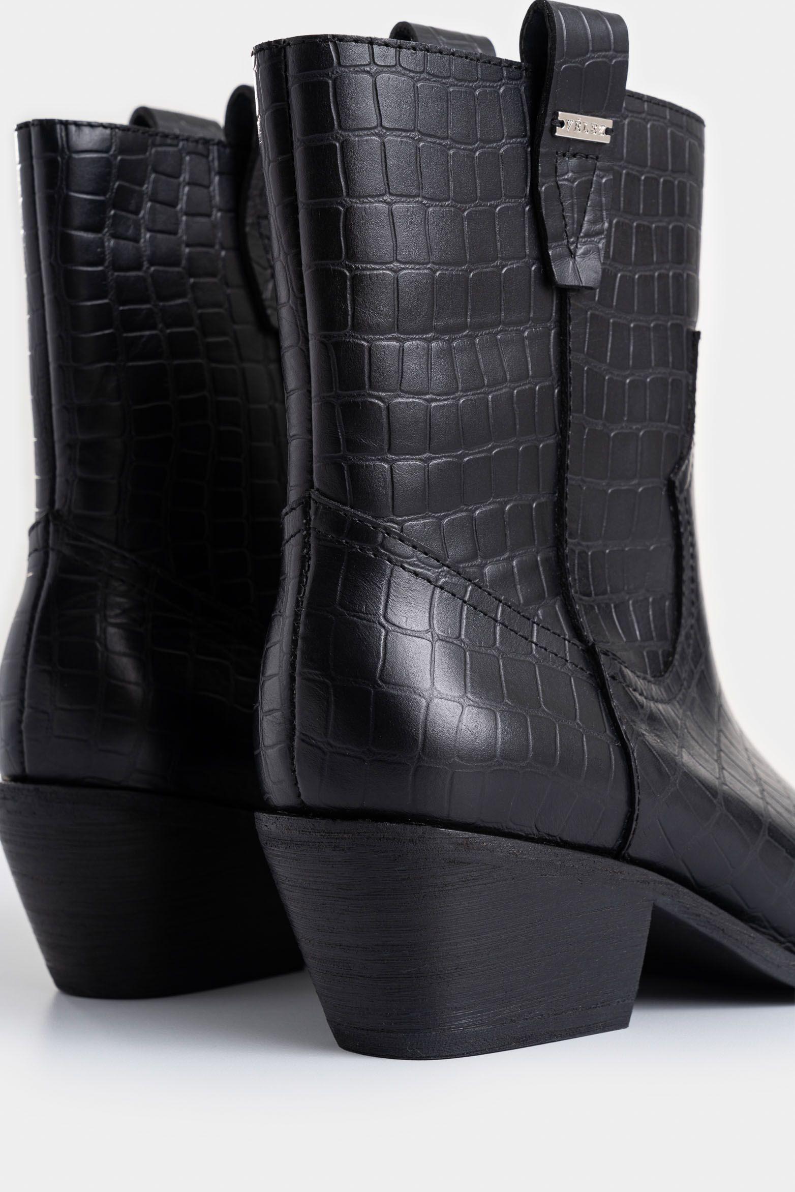 Botines texanos aine de cuero folia para mujer efecto rústico negro-4
