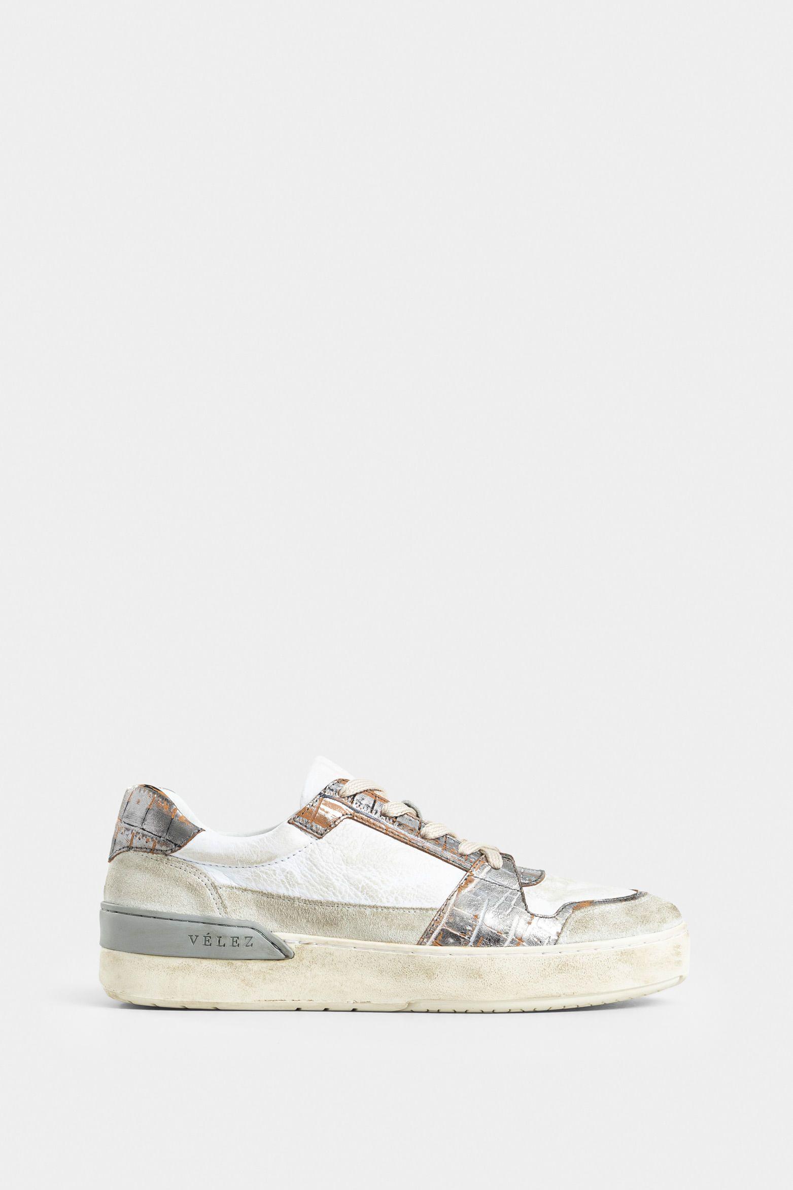Tenis caja Umbra de cuero para mujer detalle folia blanco-0