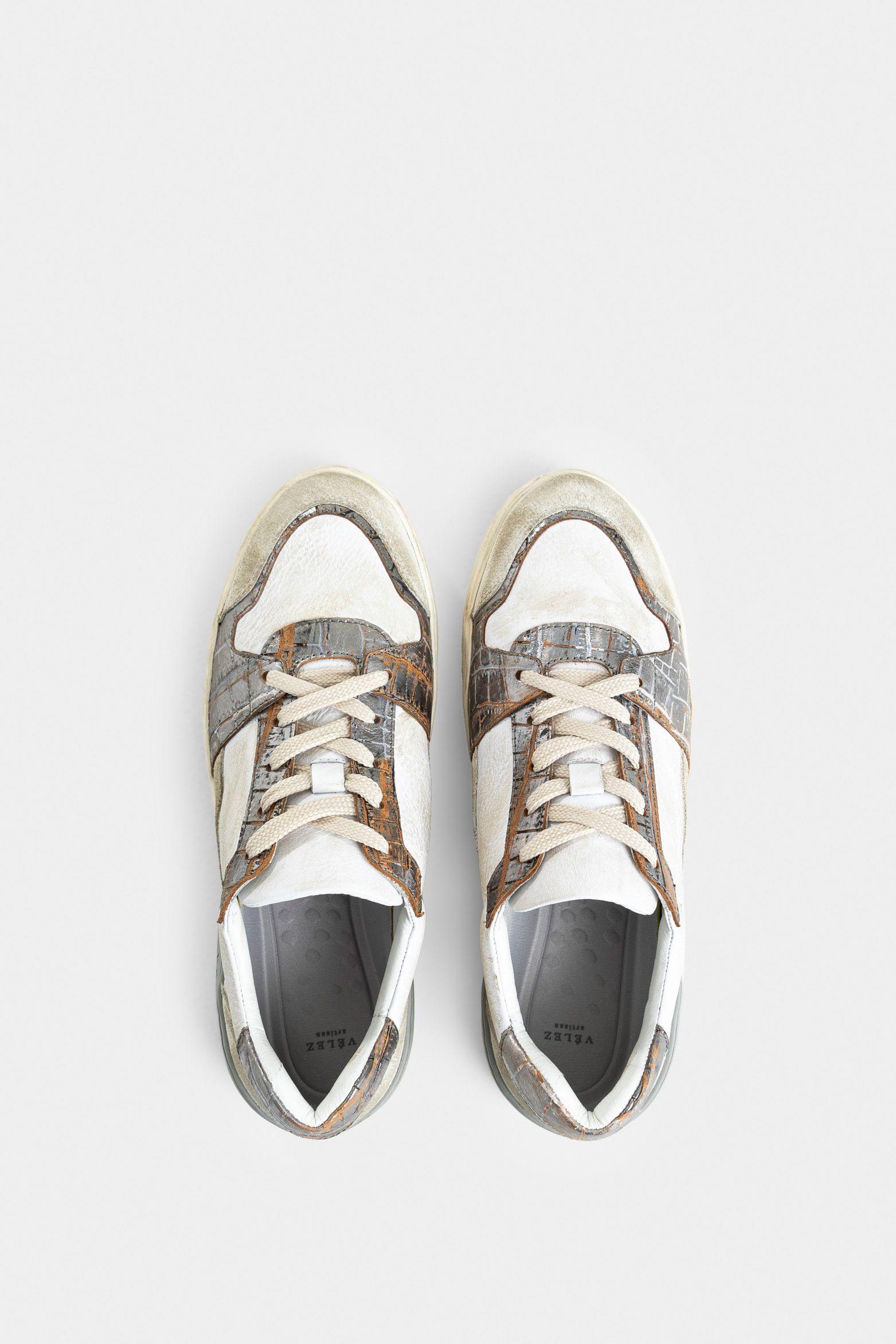 Tenis caja Umbra de cuero para mujer detalle folia blanco-3