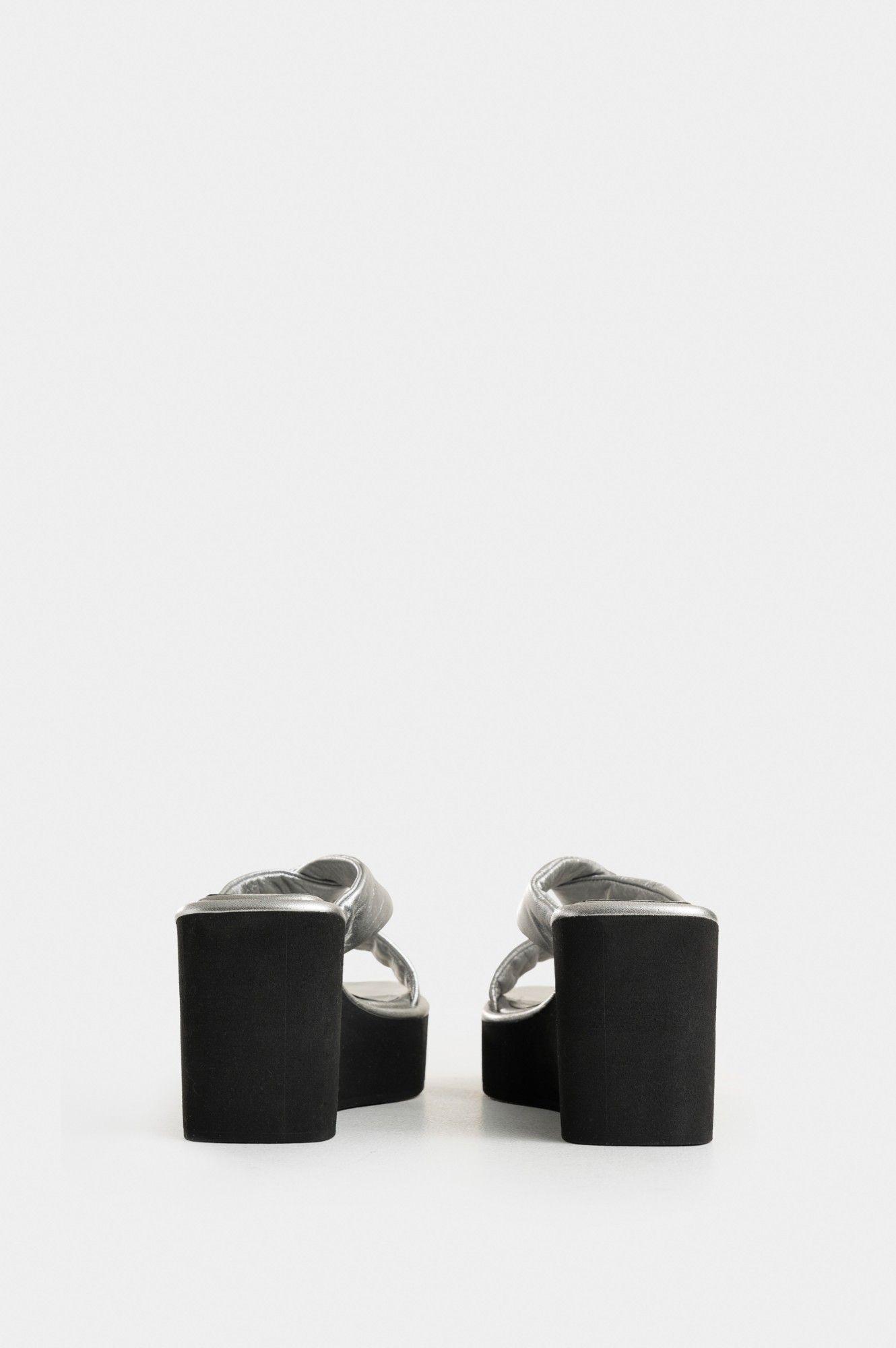 Vélez Sandalia Plataforma Resplandor Cuero Mujer Plata-2