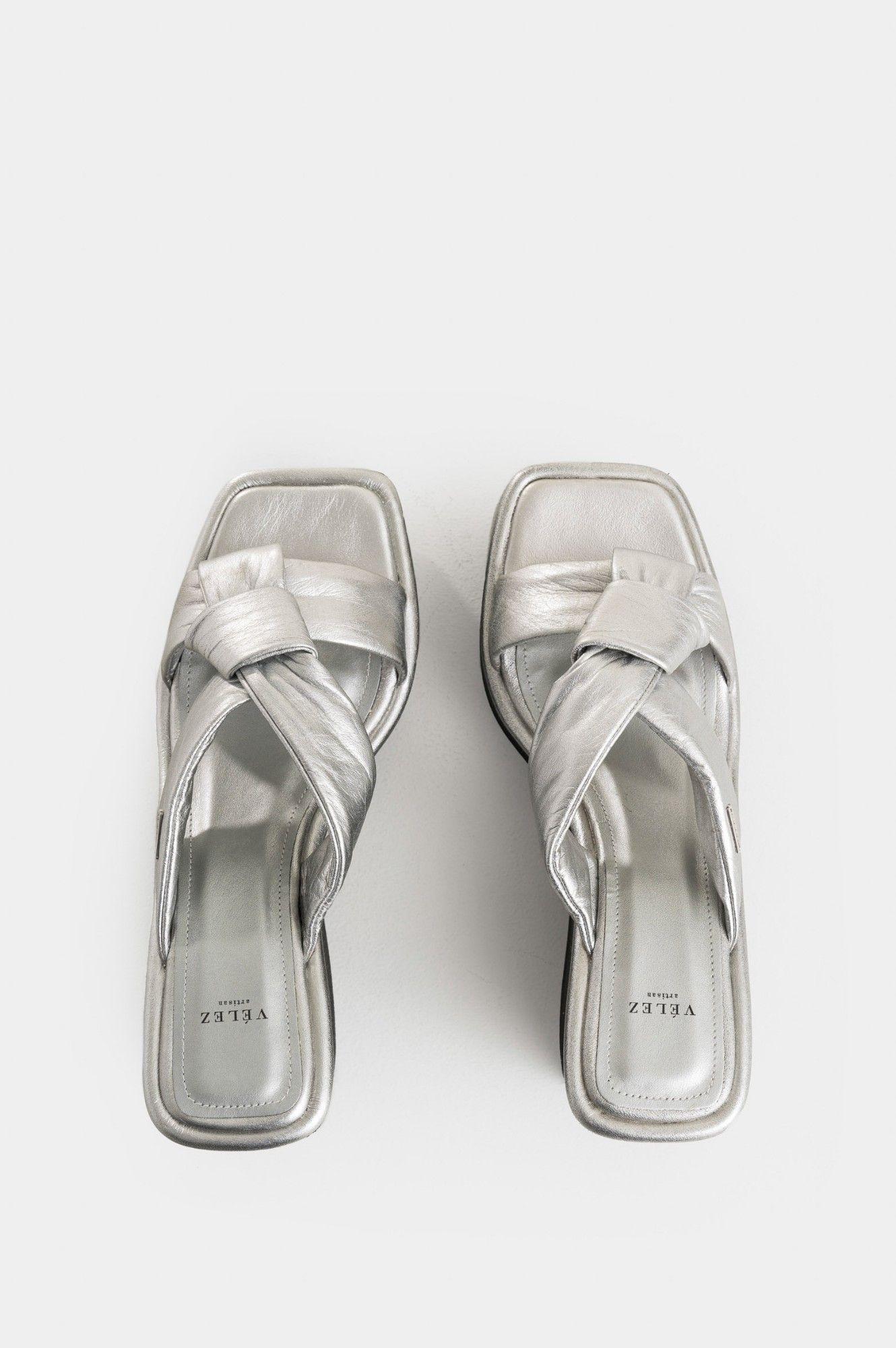 Vélez Sandalia Plataforma Resplandor Cuero Mujer Plata-3