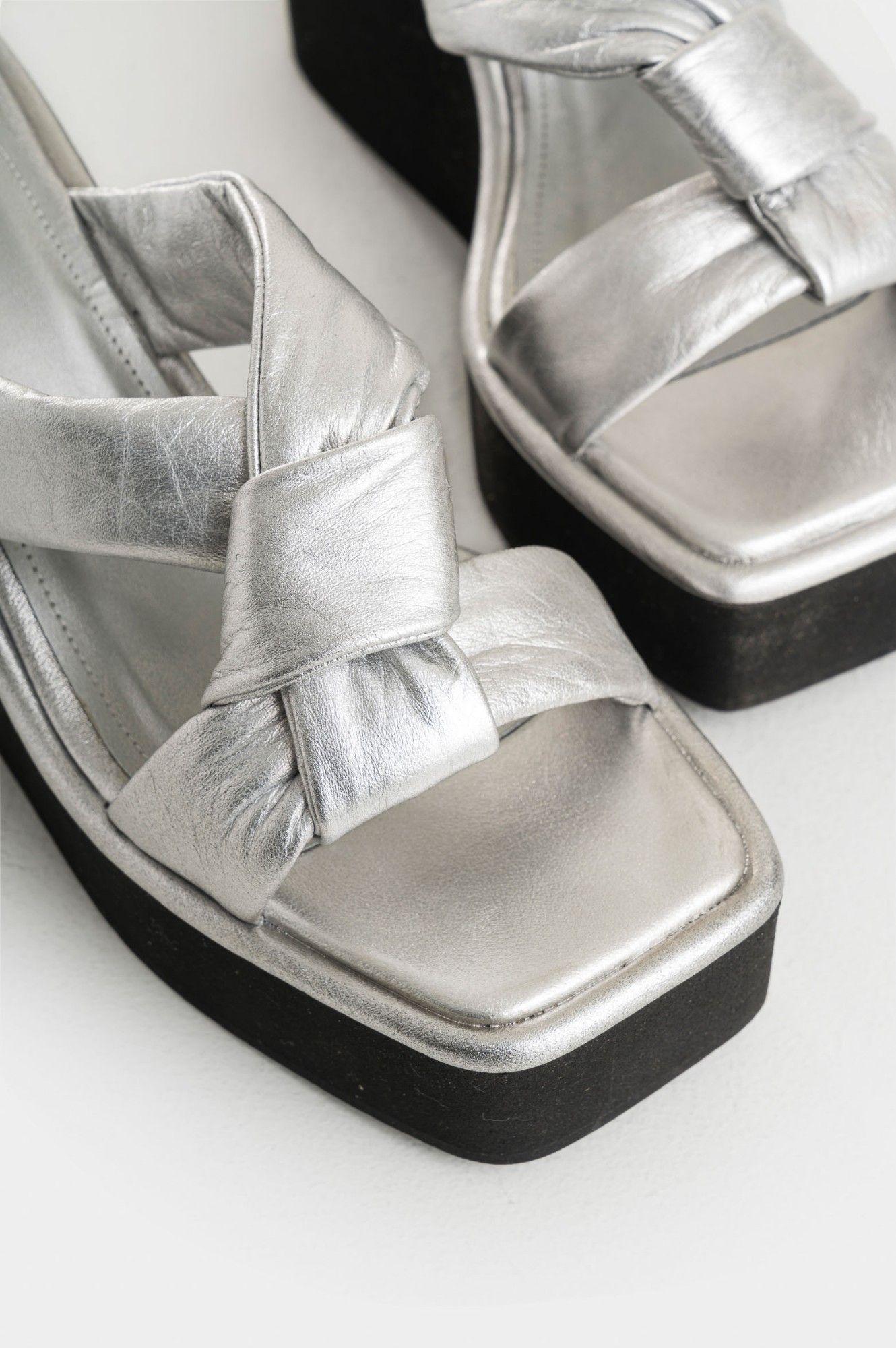 Vélez Sandalia Plataforma Resplandor Cuero Mujer Plata-4