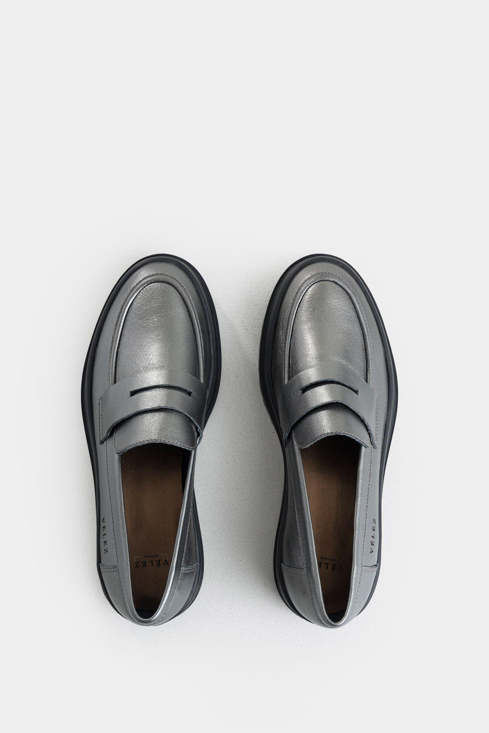 Vélez Mocasín Lirio De Cuero  Mujer Silueta Chunky Grafito-3