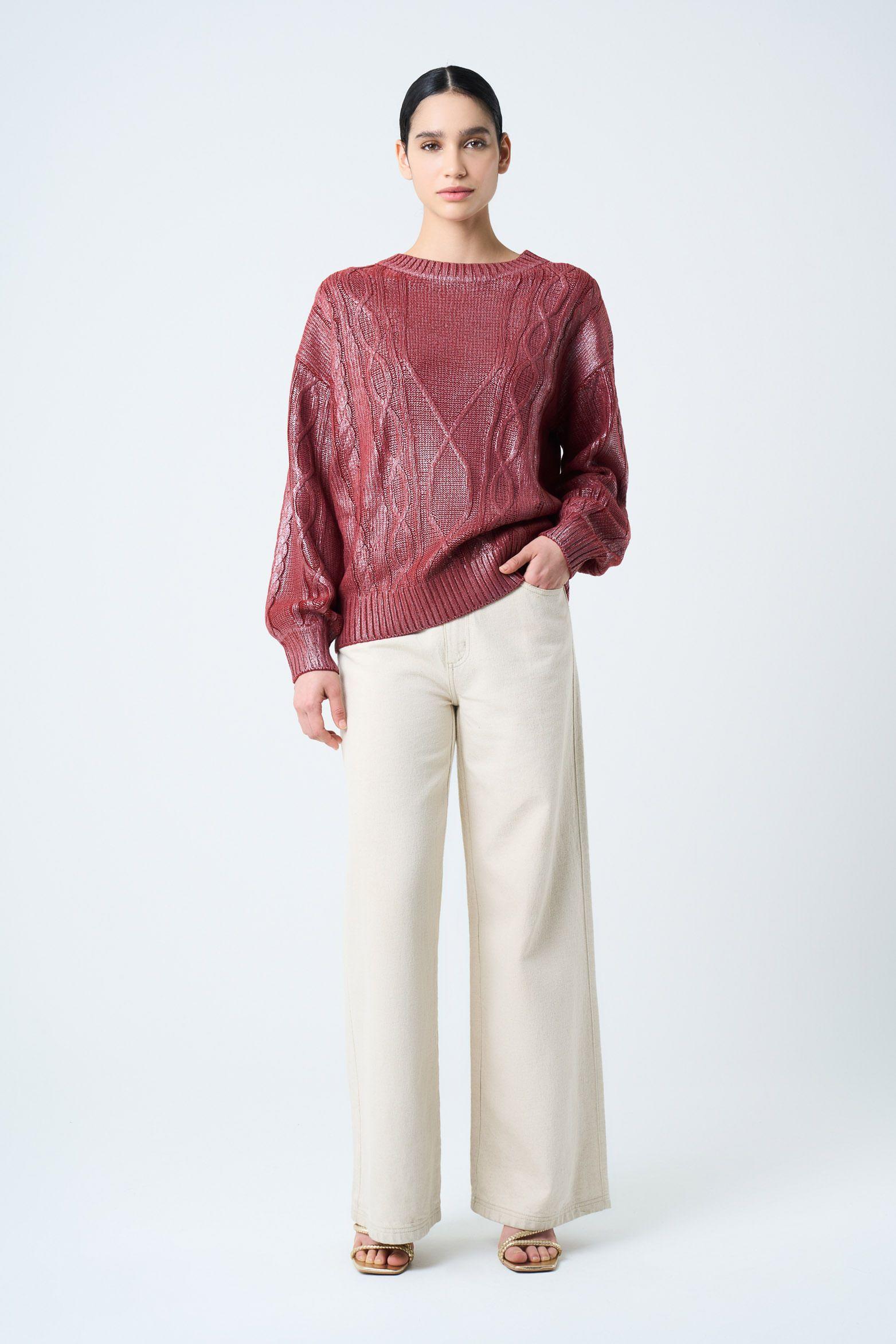 Vélez Sweater Tejido Layla Mujer Efecto Resinado Vinotinto-3