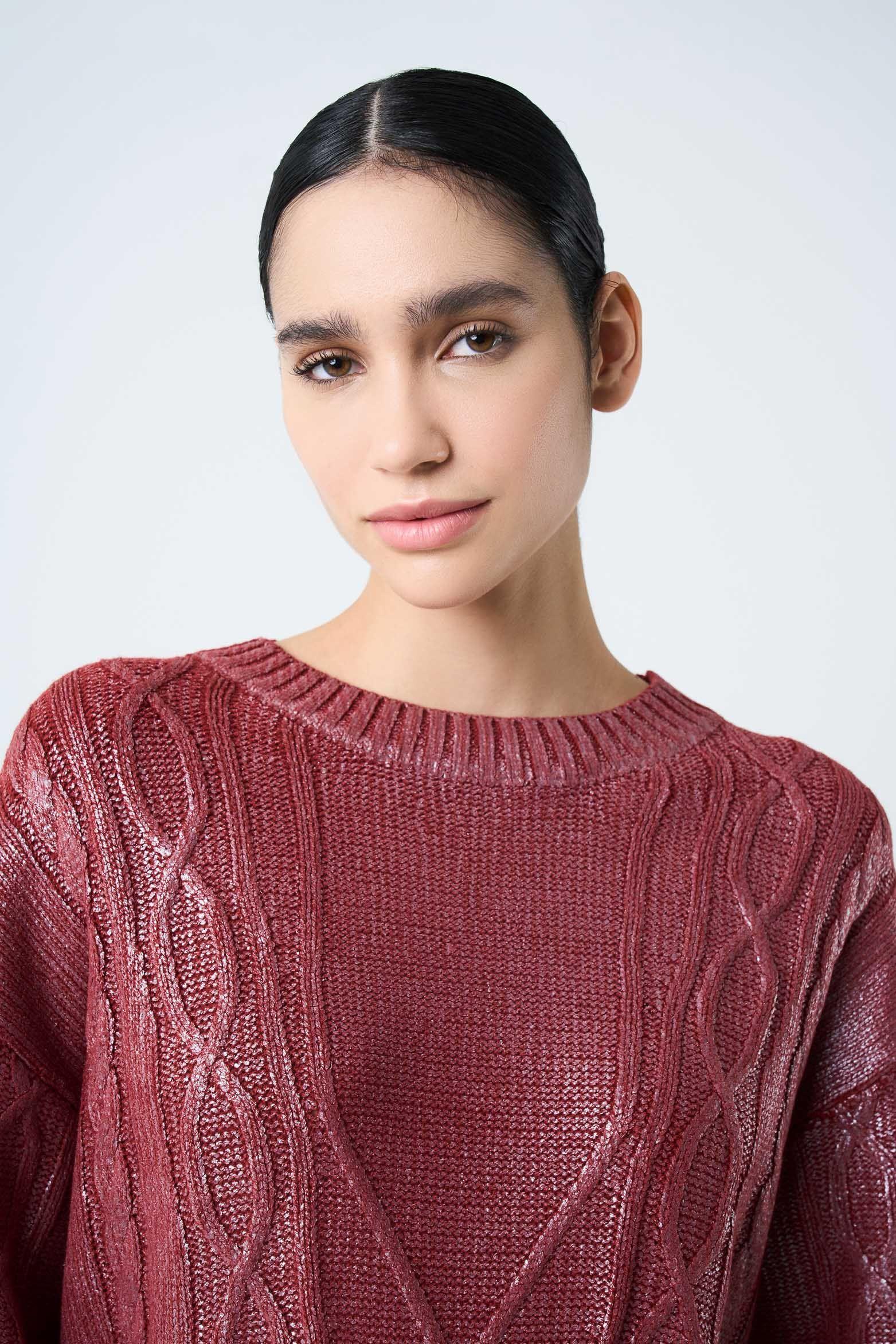 Vélez Sweater Tejido Layla Mujer Efecto Resinado Vinotinto-5