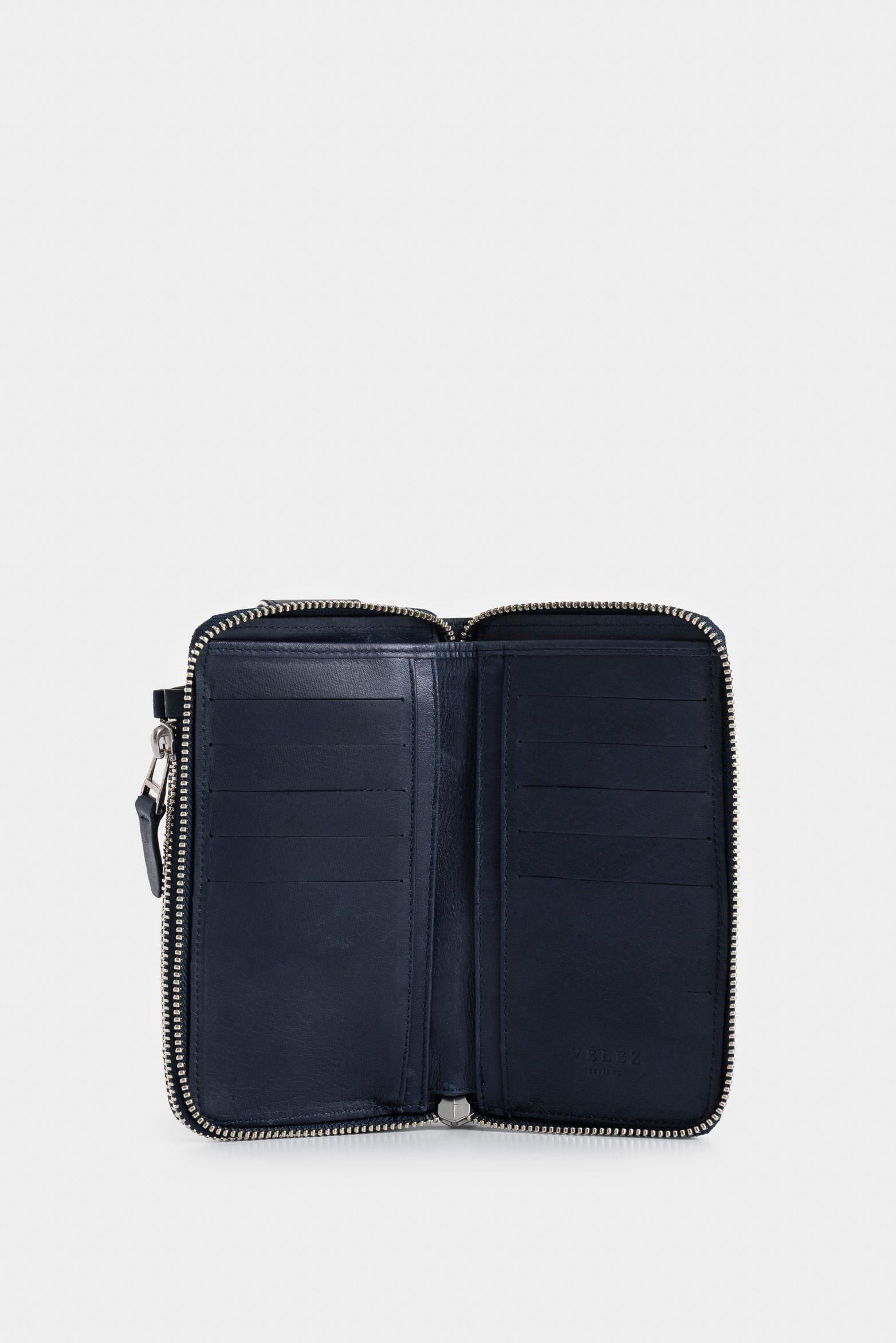 Billetera halo de cuero para hombre porta celular azul oscuro-1