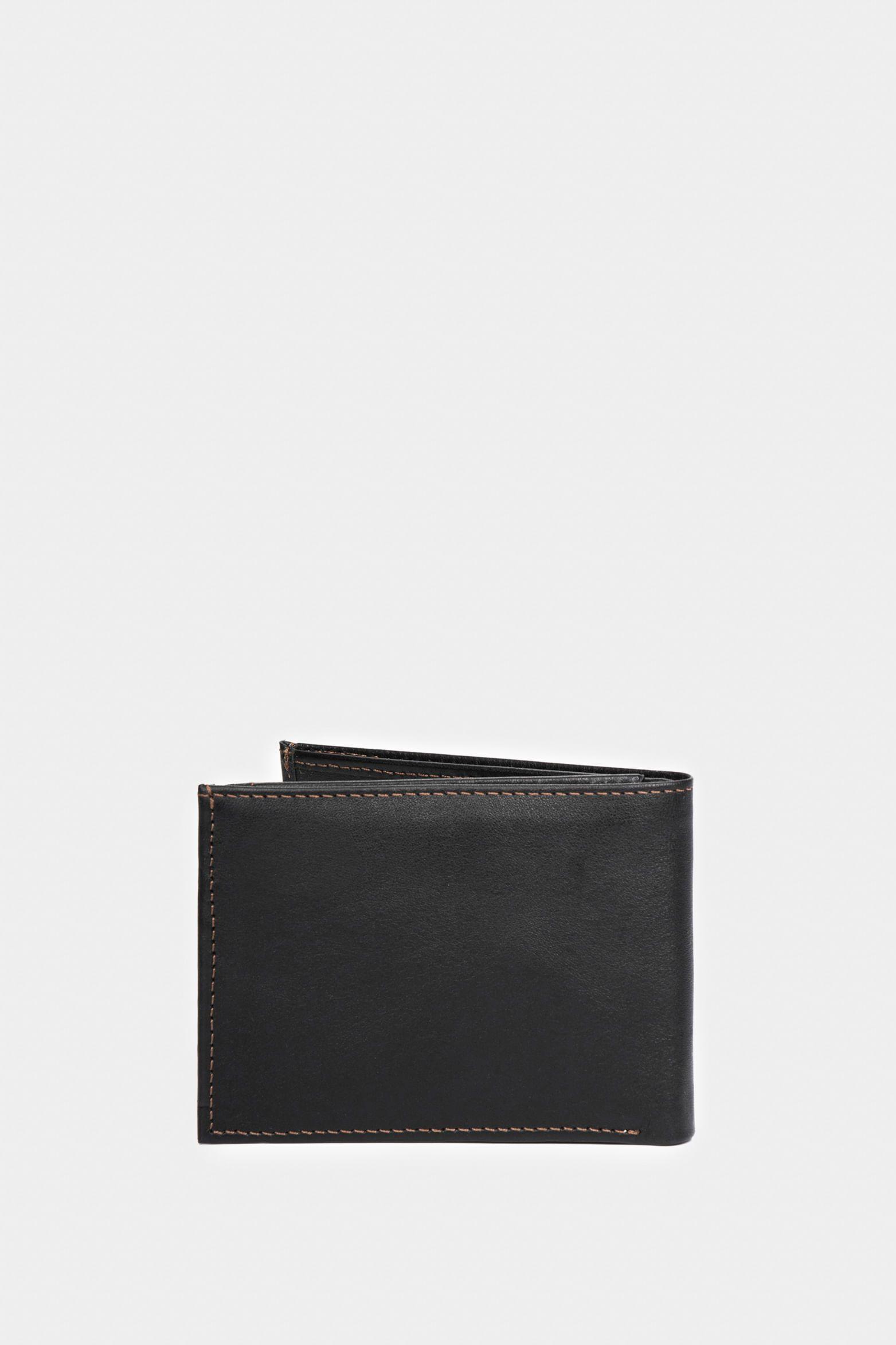 Billetera Humanista de cuero para hombre costuras contraste  negro-2