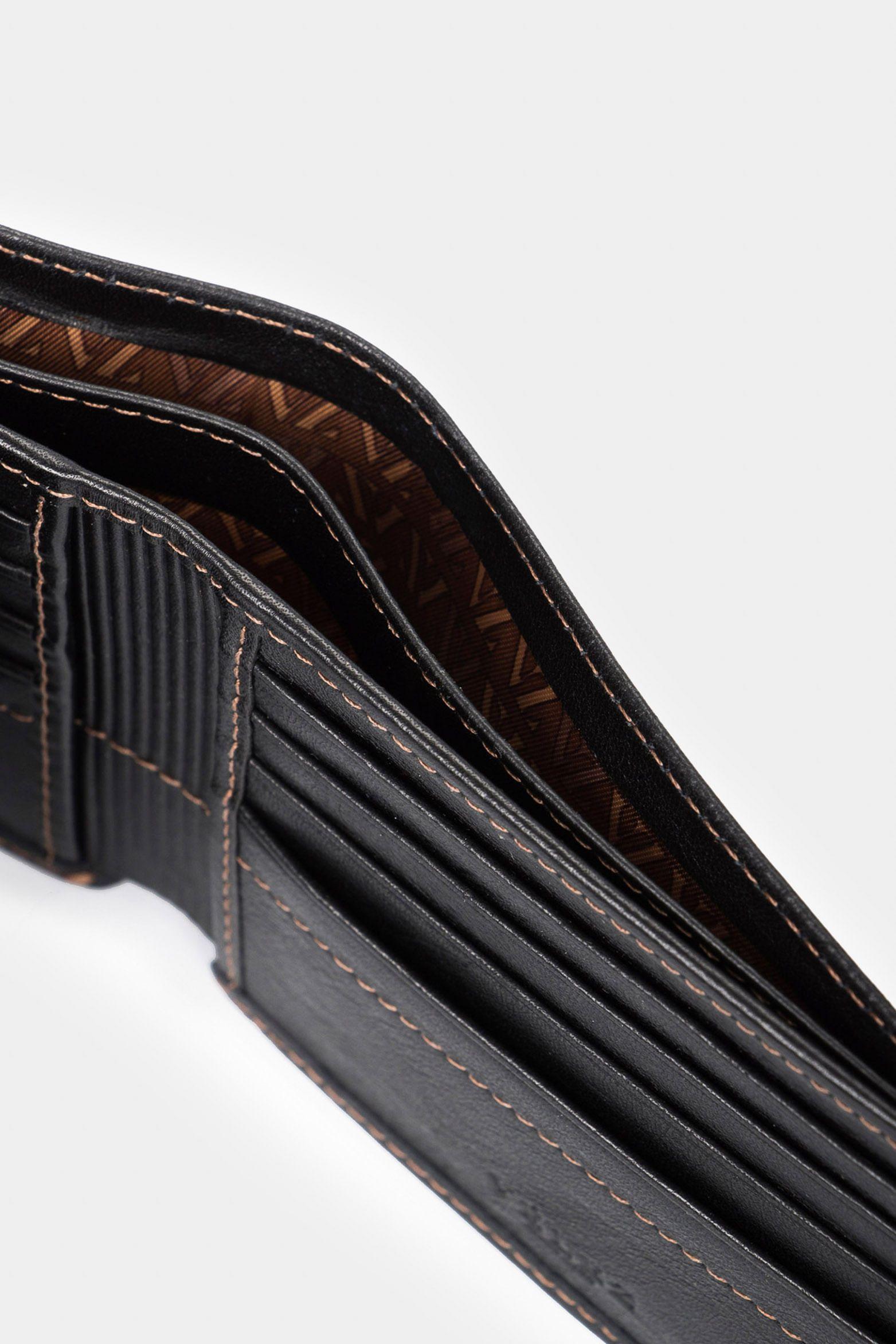 Billetera Humanista de cuero para hombre costuras contraste  negro-3