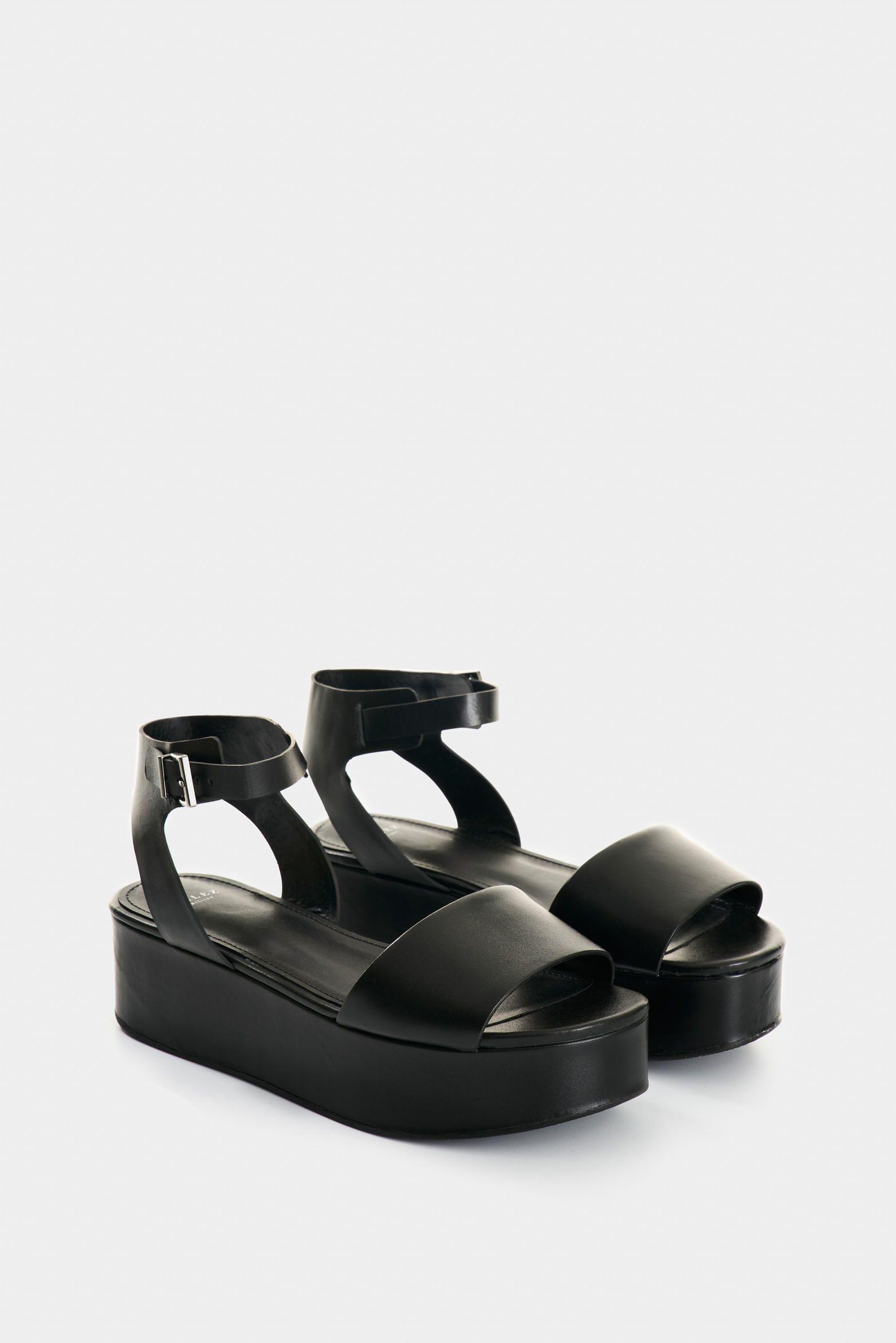 Vélez Sandalia Plataforma De Cuero Para Mujer Soren Negro-1