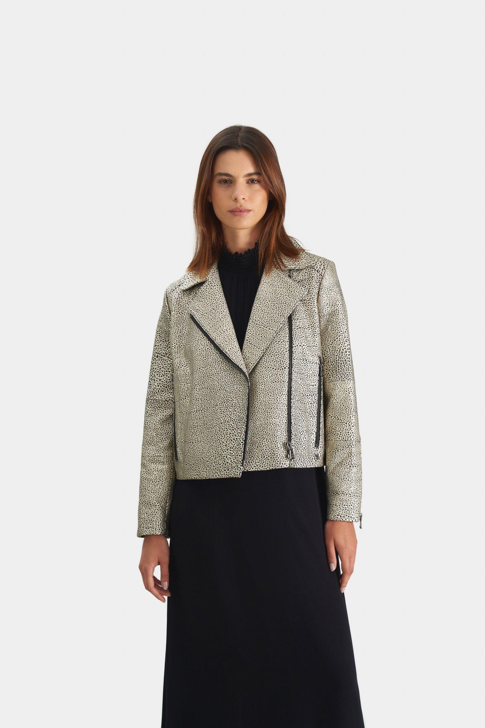 Chaqueta biker Tokio en cuero para mujer efecto metalizado Dorado-0