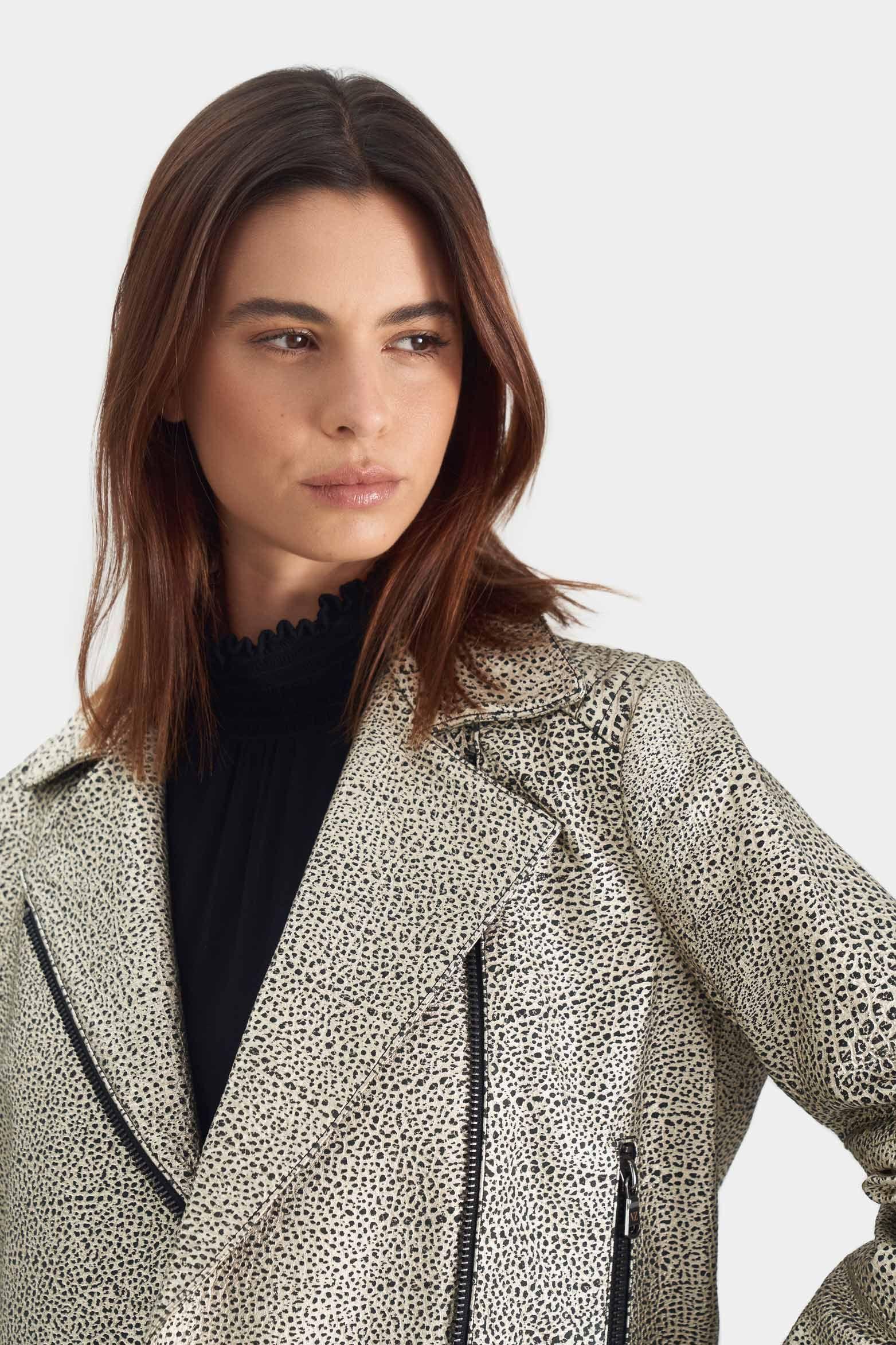 Chaqueta biker Tokio en cuero para mujer efecto metalizado Dorado-1