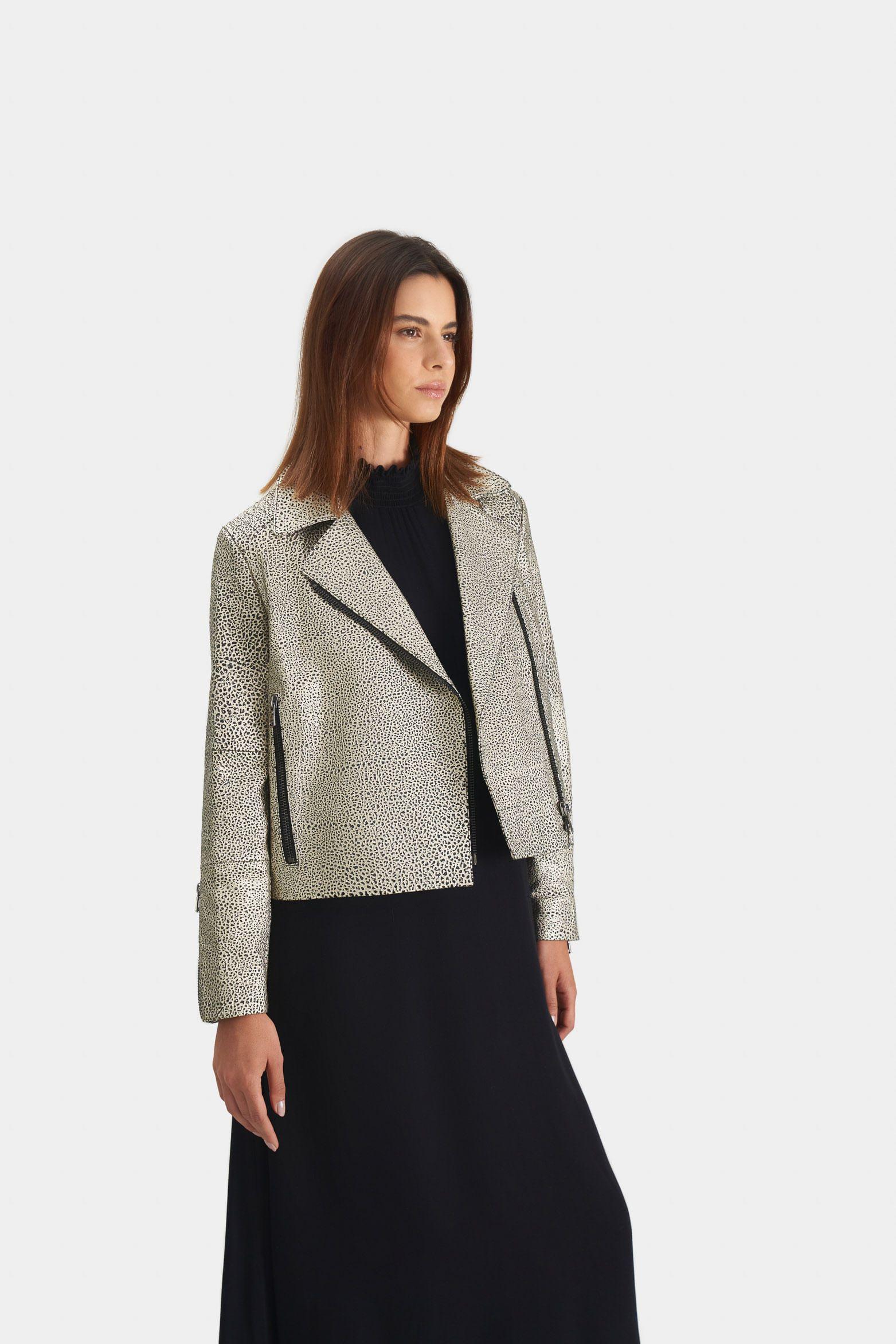 Chaqueta biker Tokio en cuero para mujer efecto metalizado Dorado-2