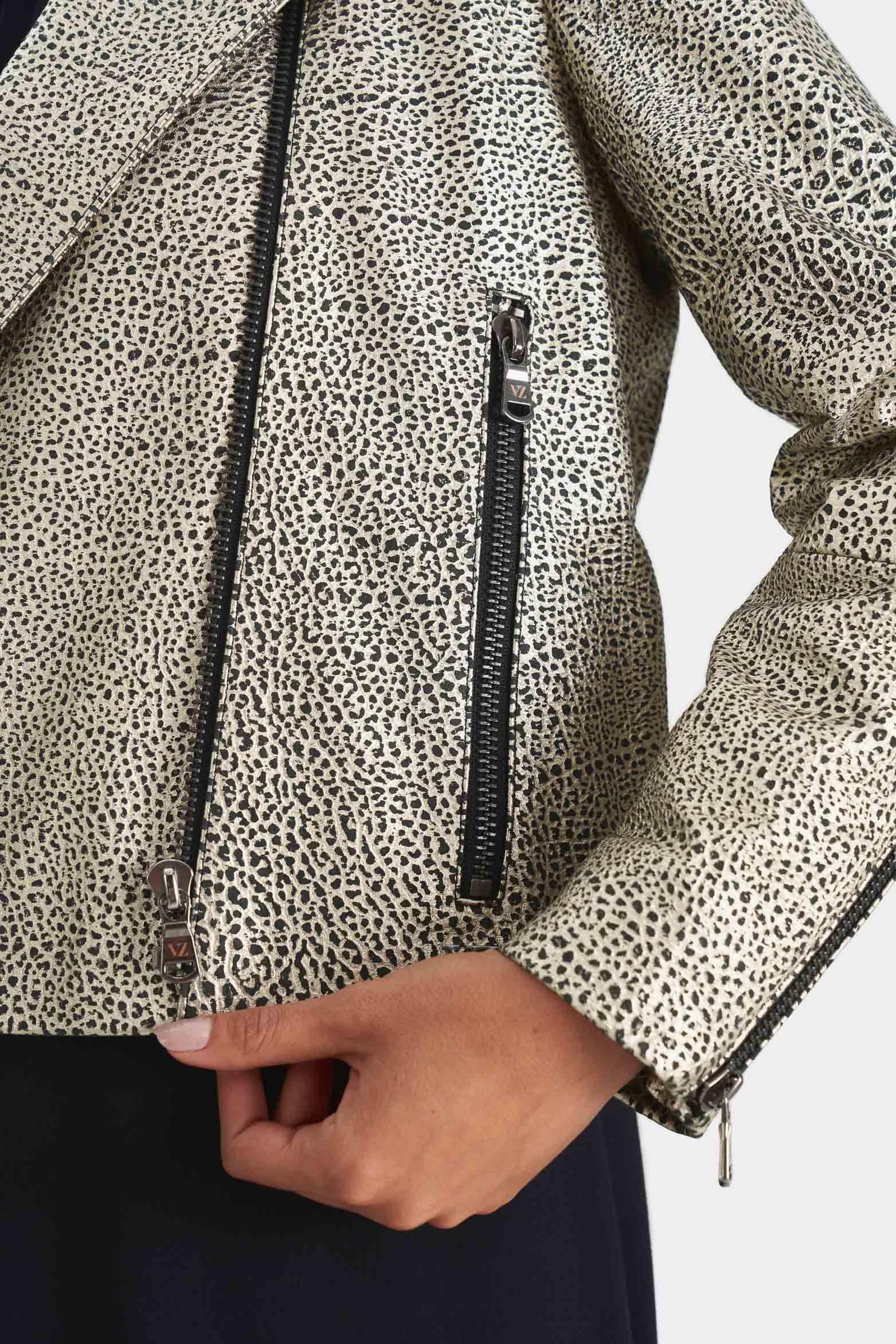 Chaqueta biker Tokio en cuero para mujer efecto metalizado Dorado-3