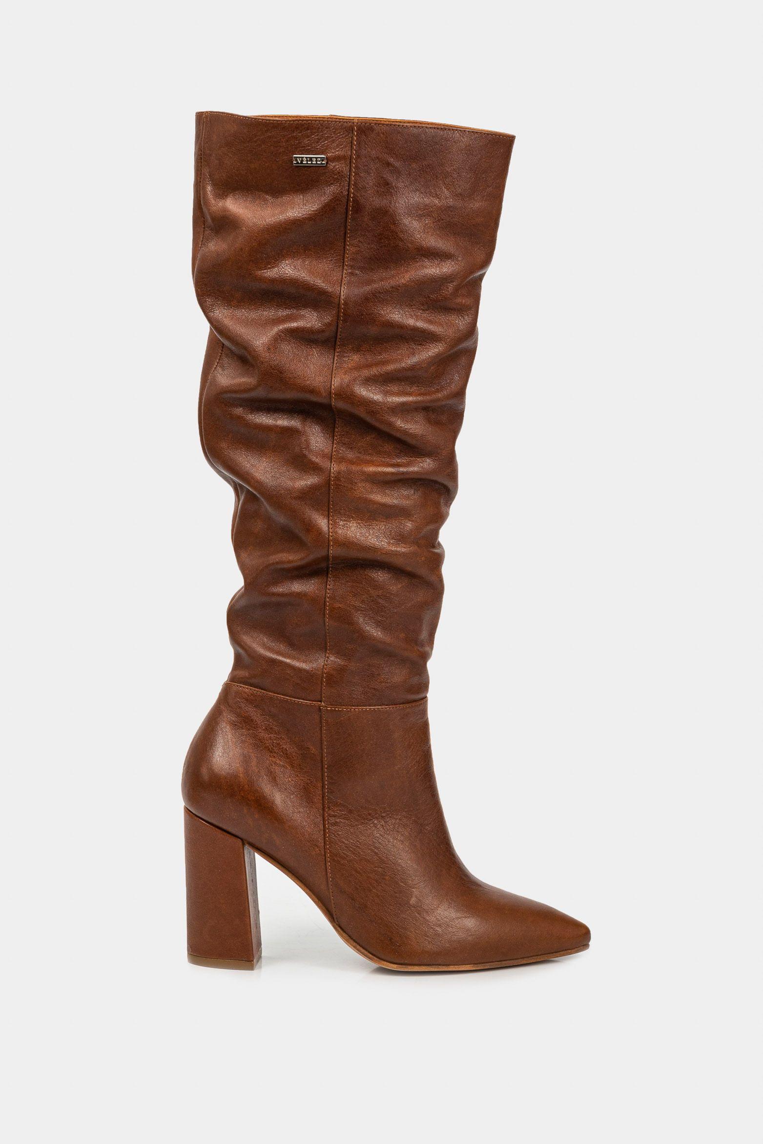 Botas tacón caña alta kaskai de cuero para mujer horma en punta  miel-0
