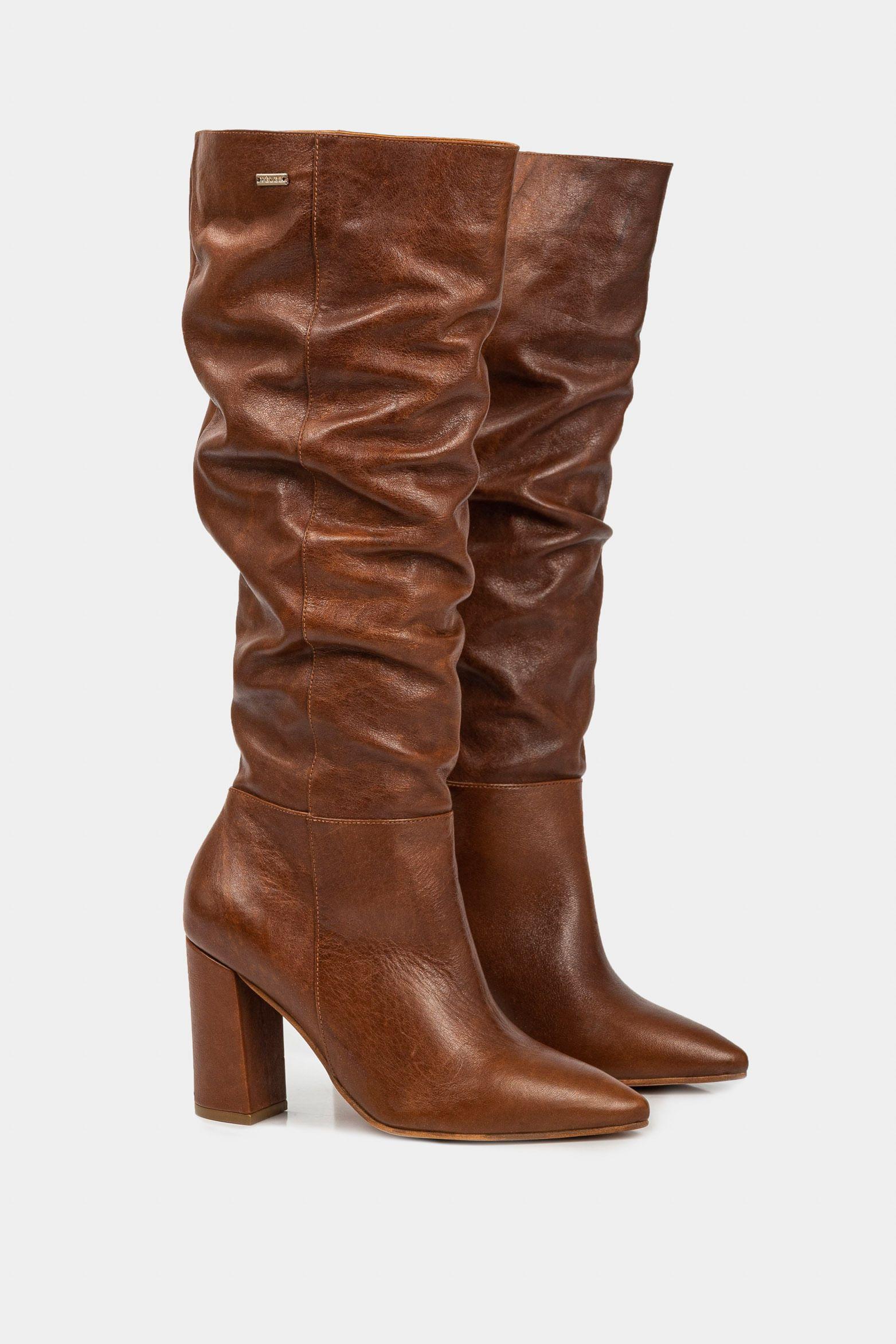 Botas tacón caña alta kaskai de cuero para mujer horma en punta  miel-1